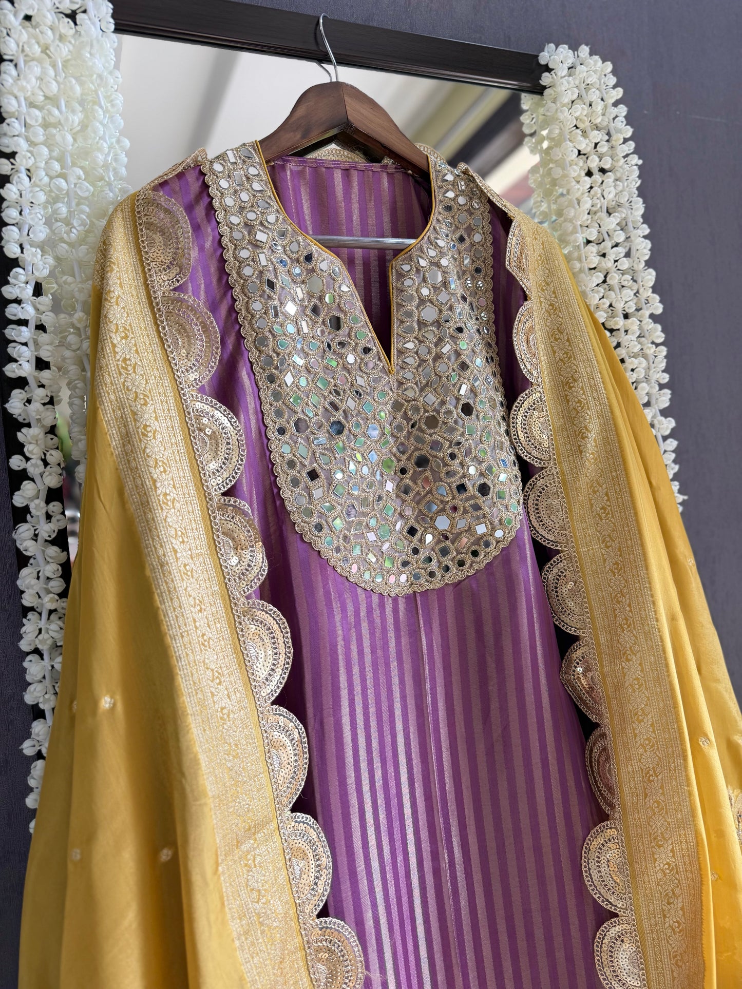 Premium Mirror work tissue benarsi suit