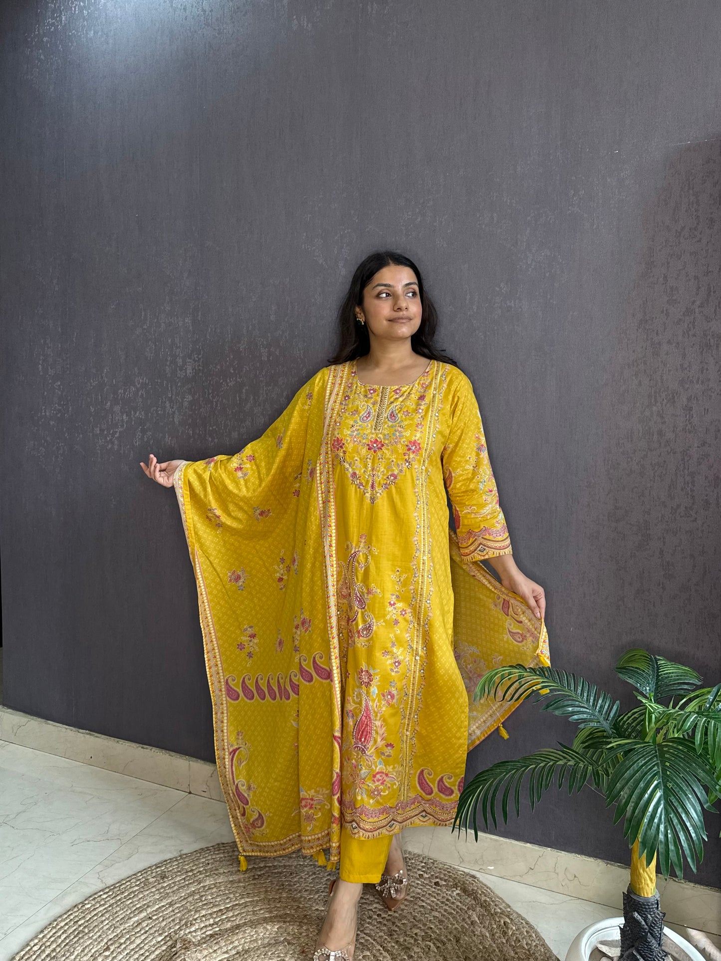 Pure cotton printed handwork kurta set