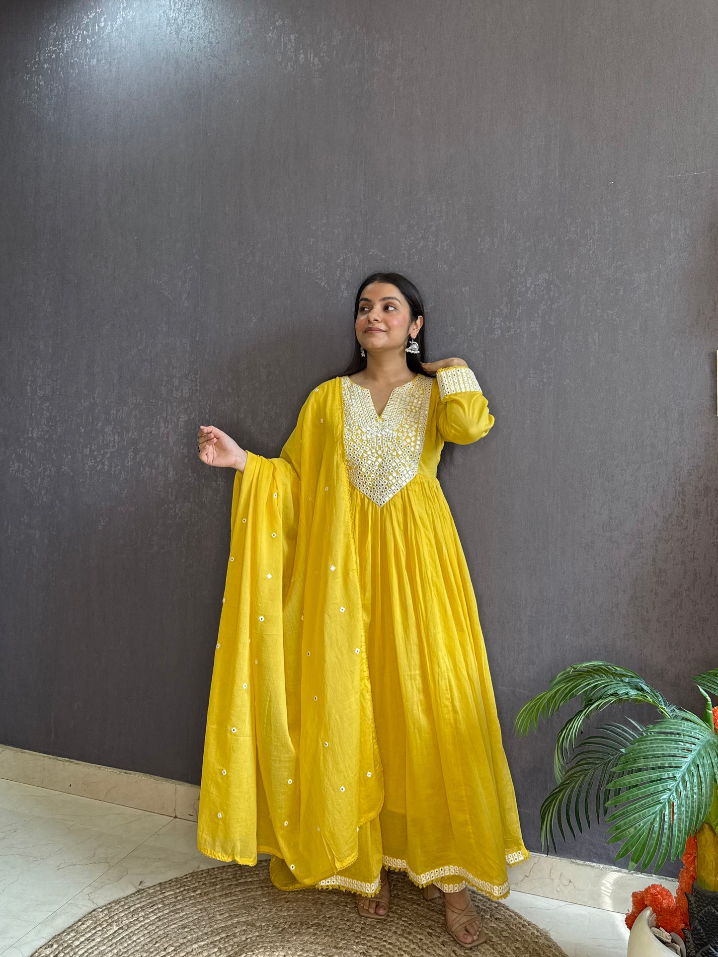 Mal cotton mirror embroidered Anarkali