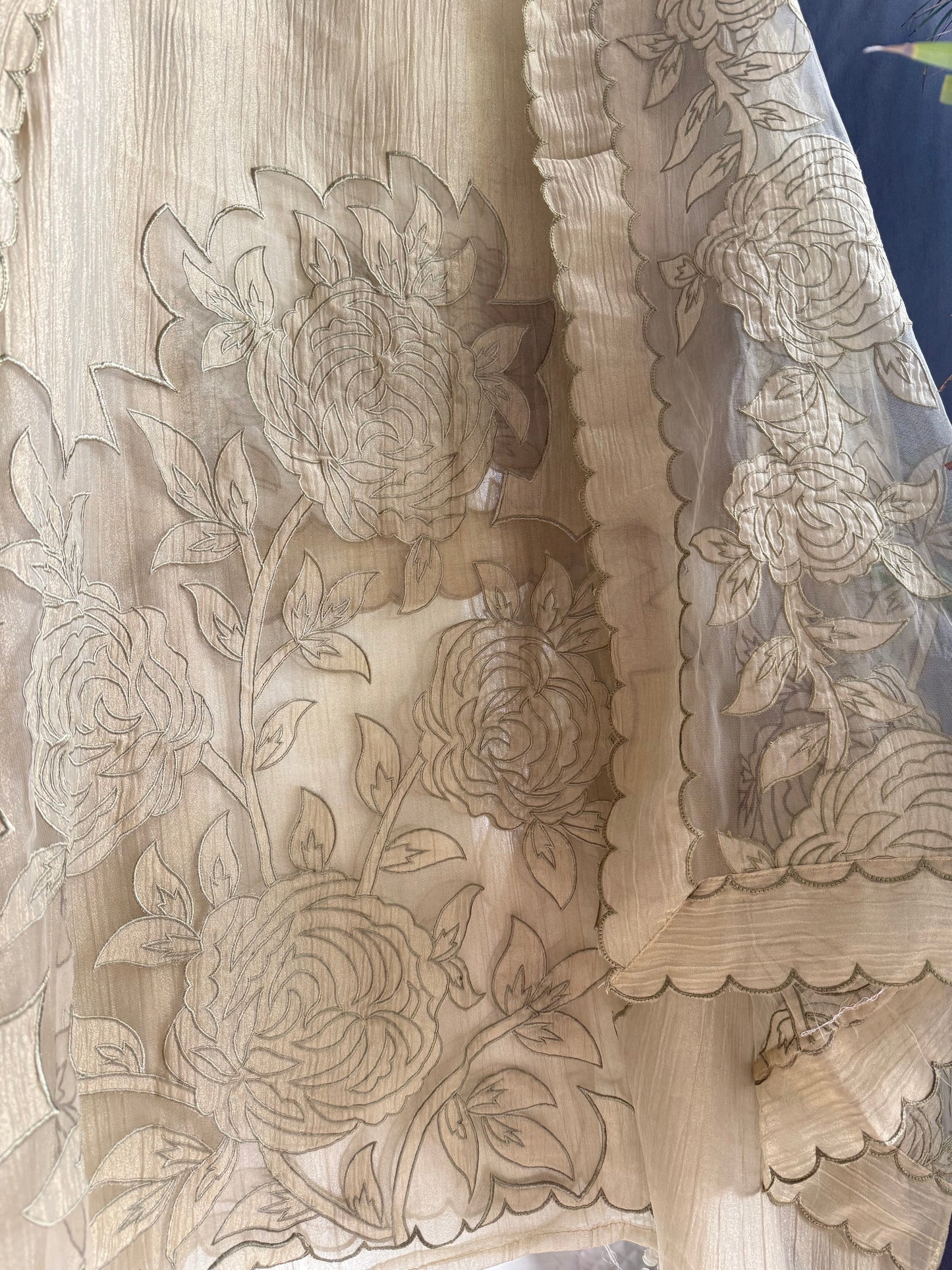 Crush tissue monochromatic appliqué suit