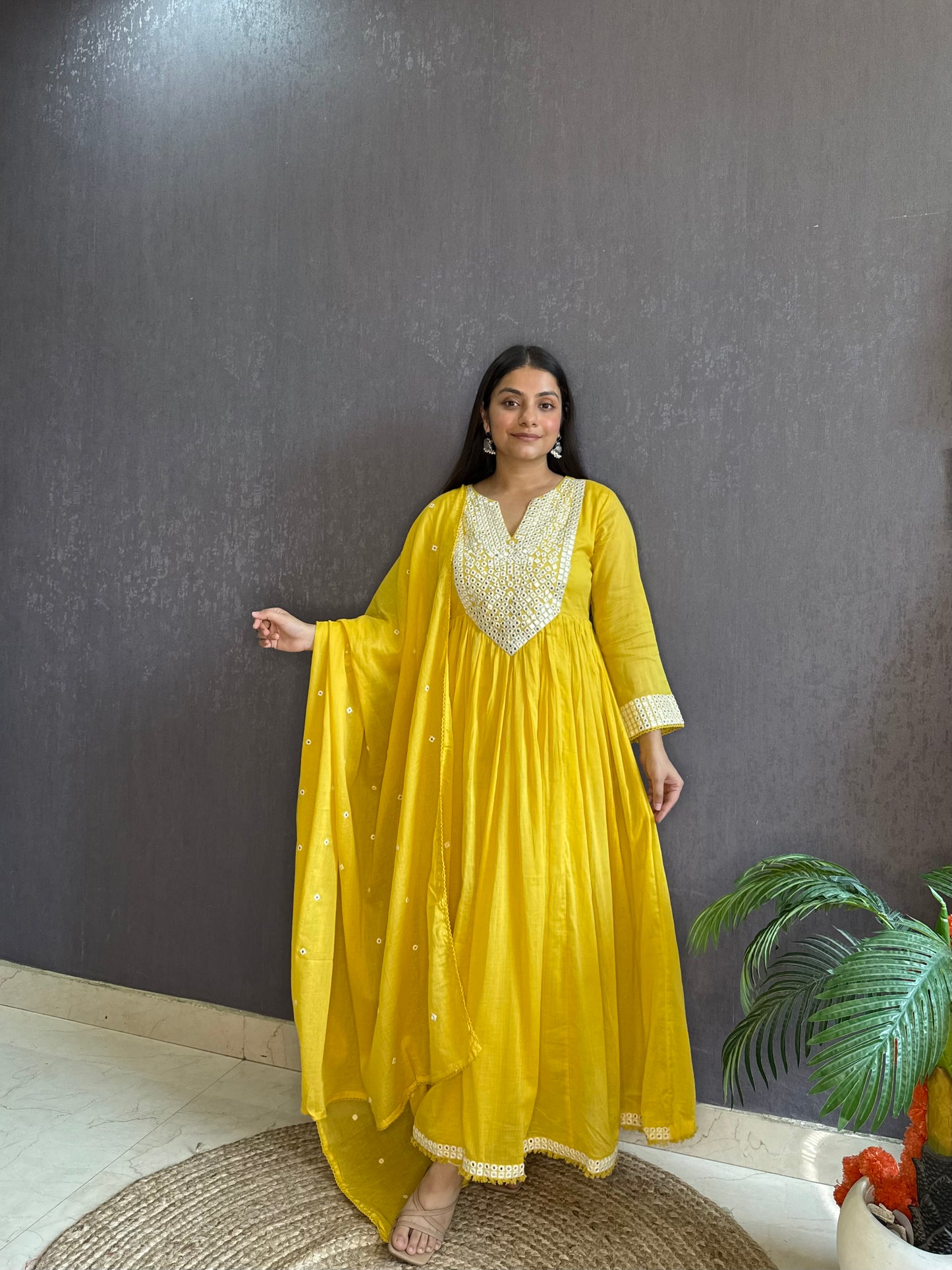 Mal cotton mirror embroidered Anarkali