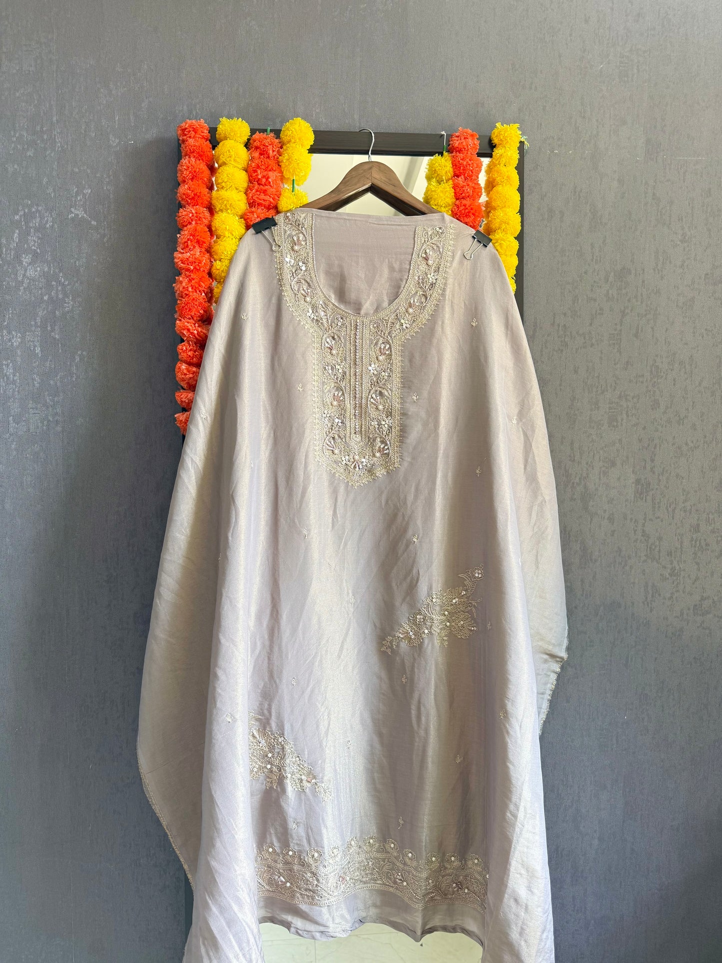 Premium tissue silk hand embroidered suit