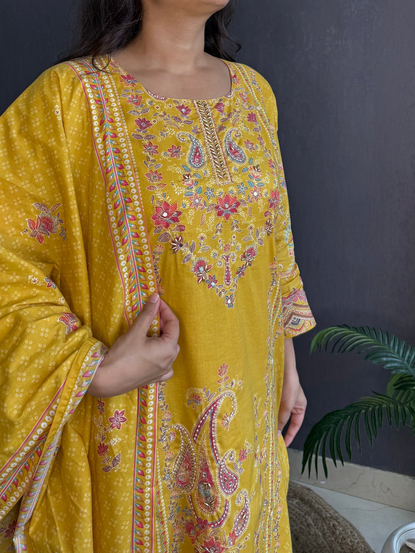 Pure cotton printed handwork kurta set
