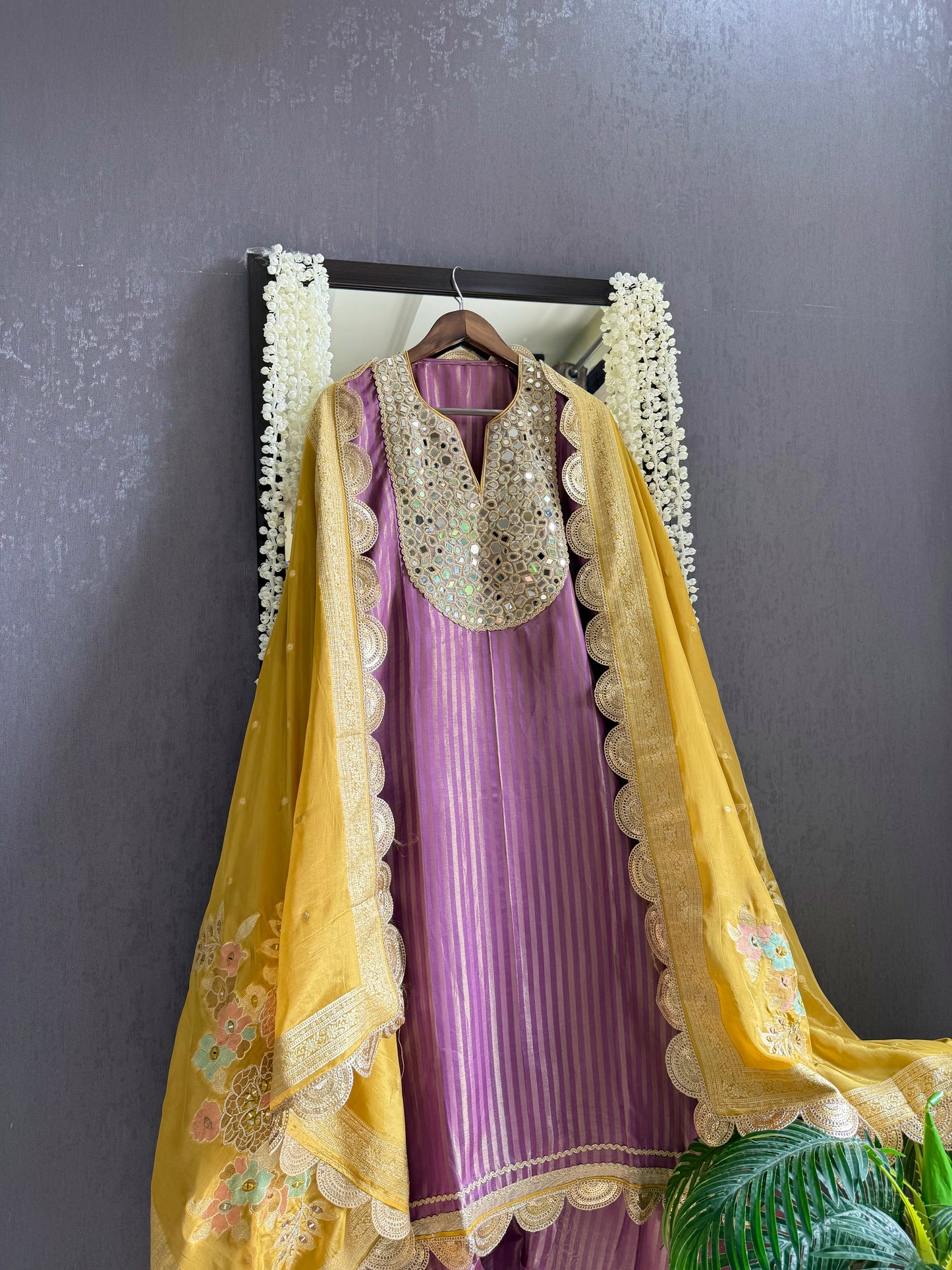 Premium Mirror work tissue benarsi suit