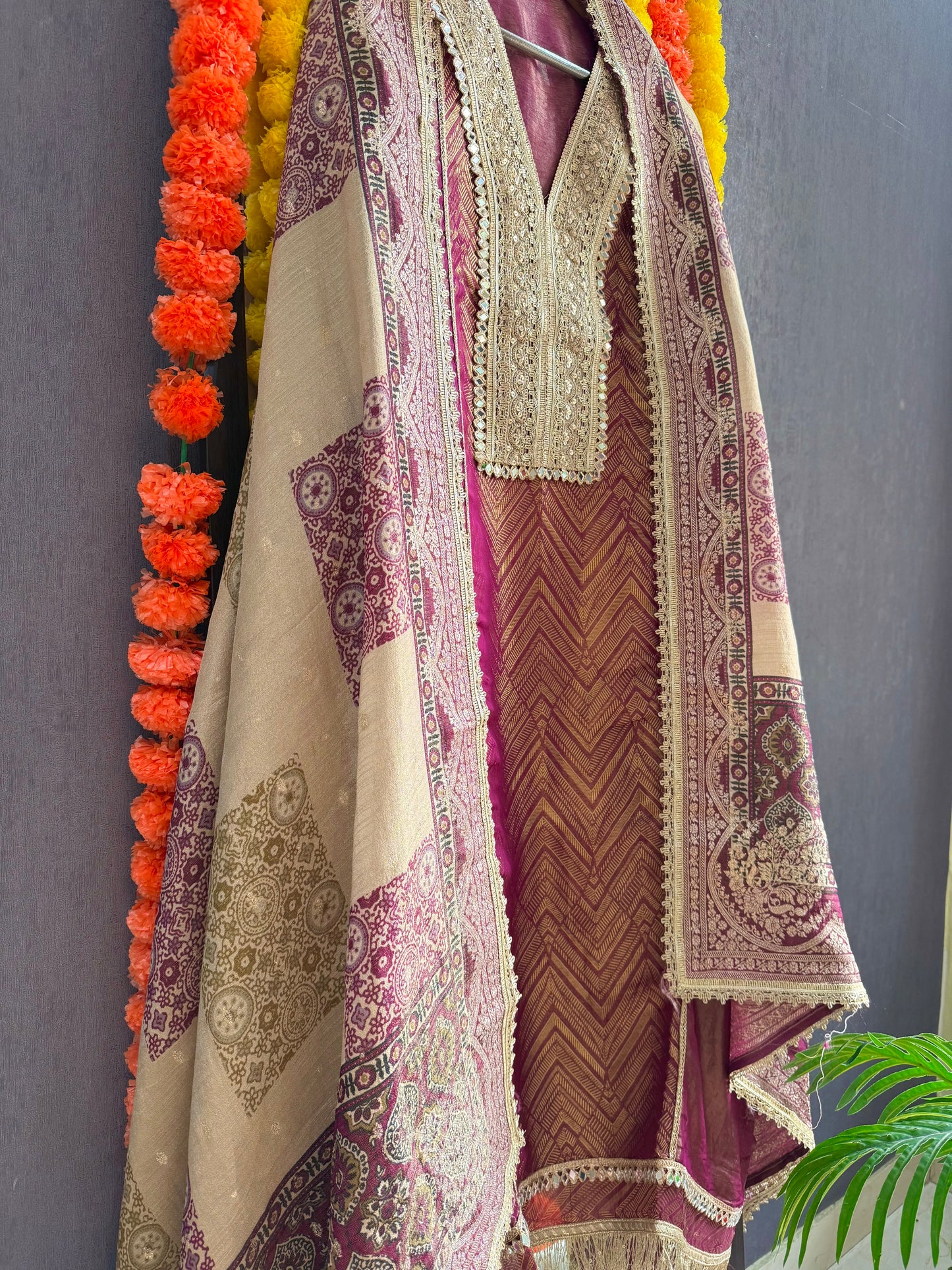 Luxurious Tissue silk Aari work suit