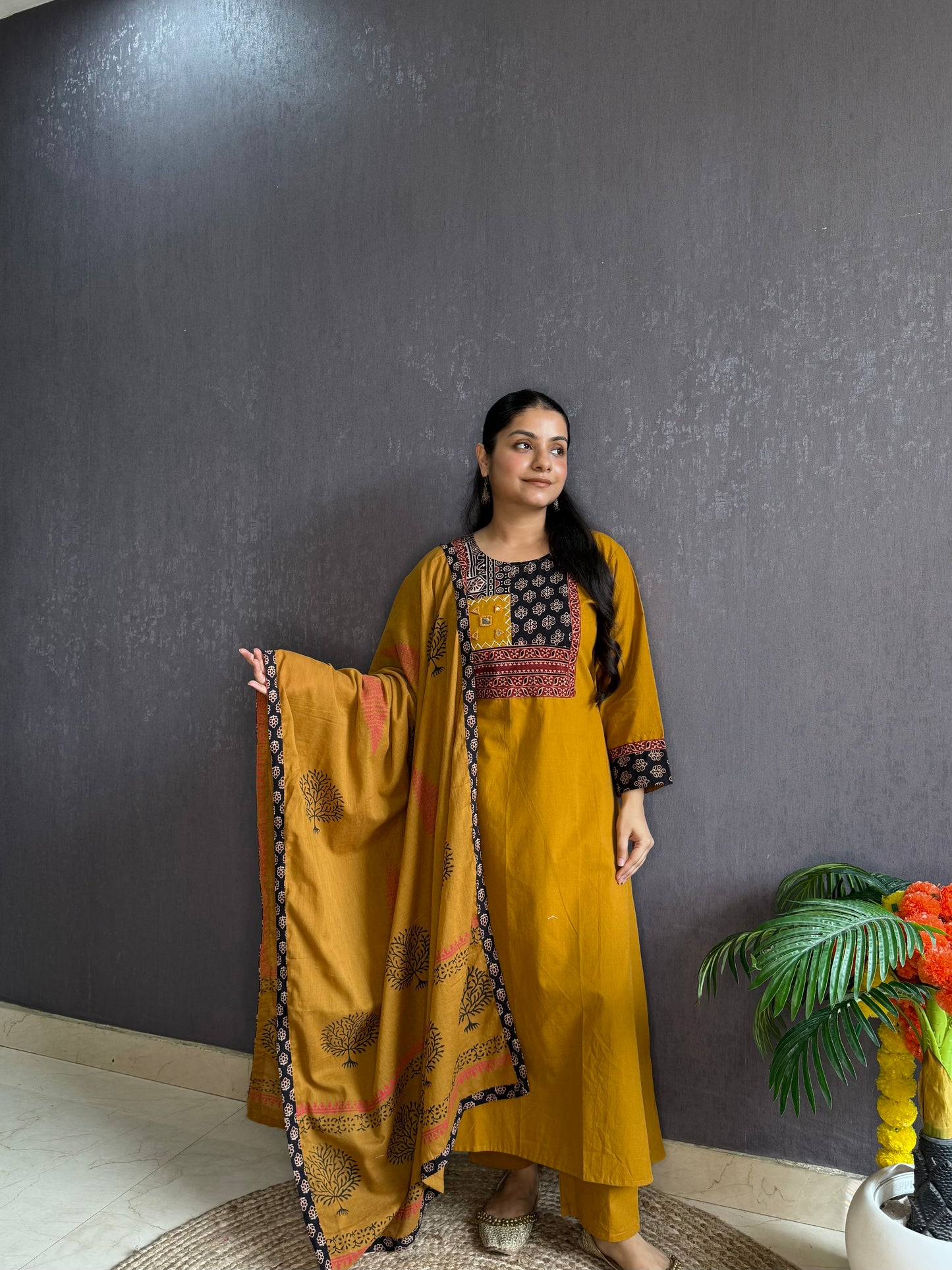 Mirror ajrakh A line suit set
