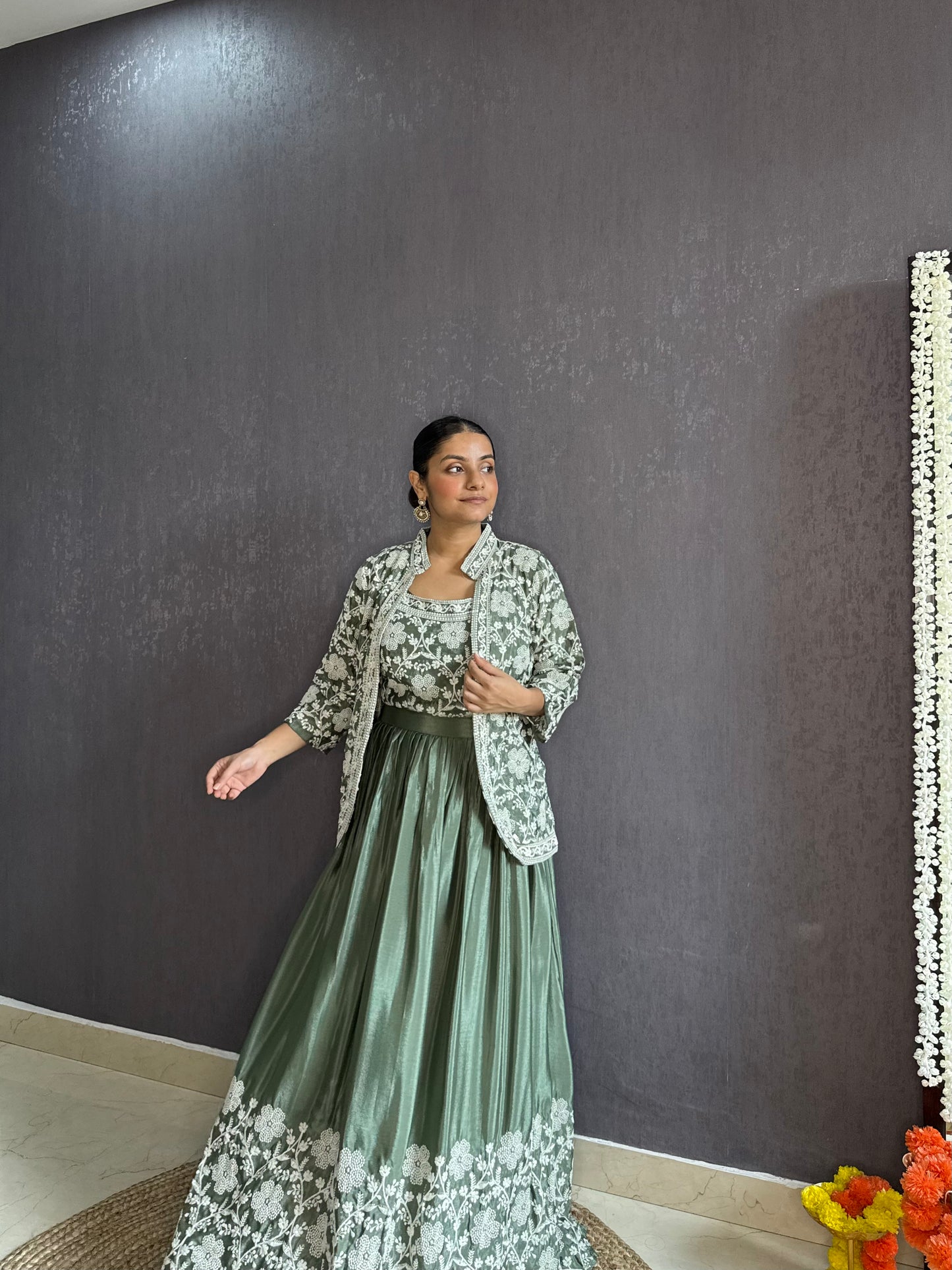 Lehenga jacket lucknowi embroidered dress