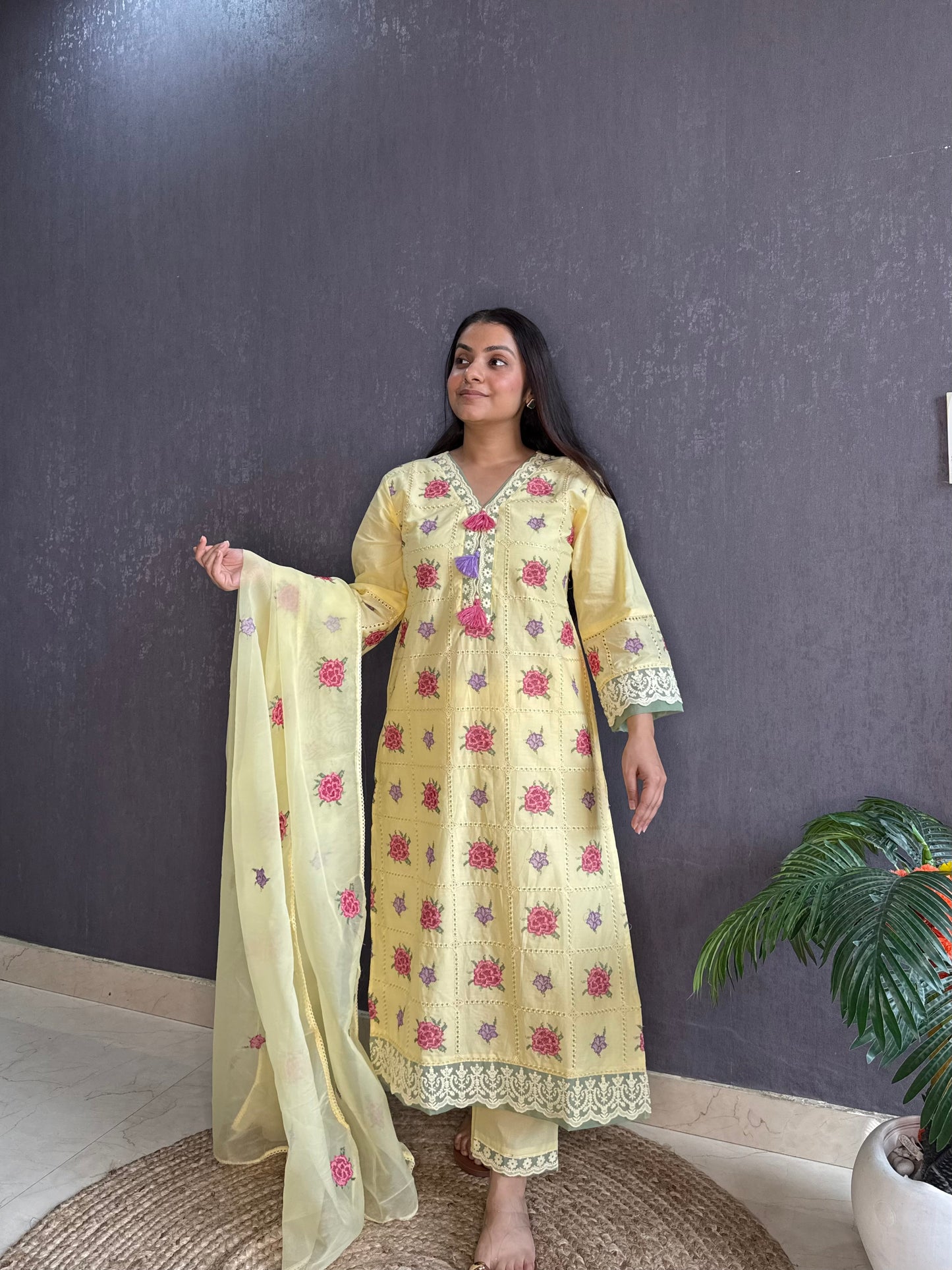 Cotton roses designer suit