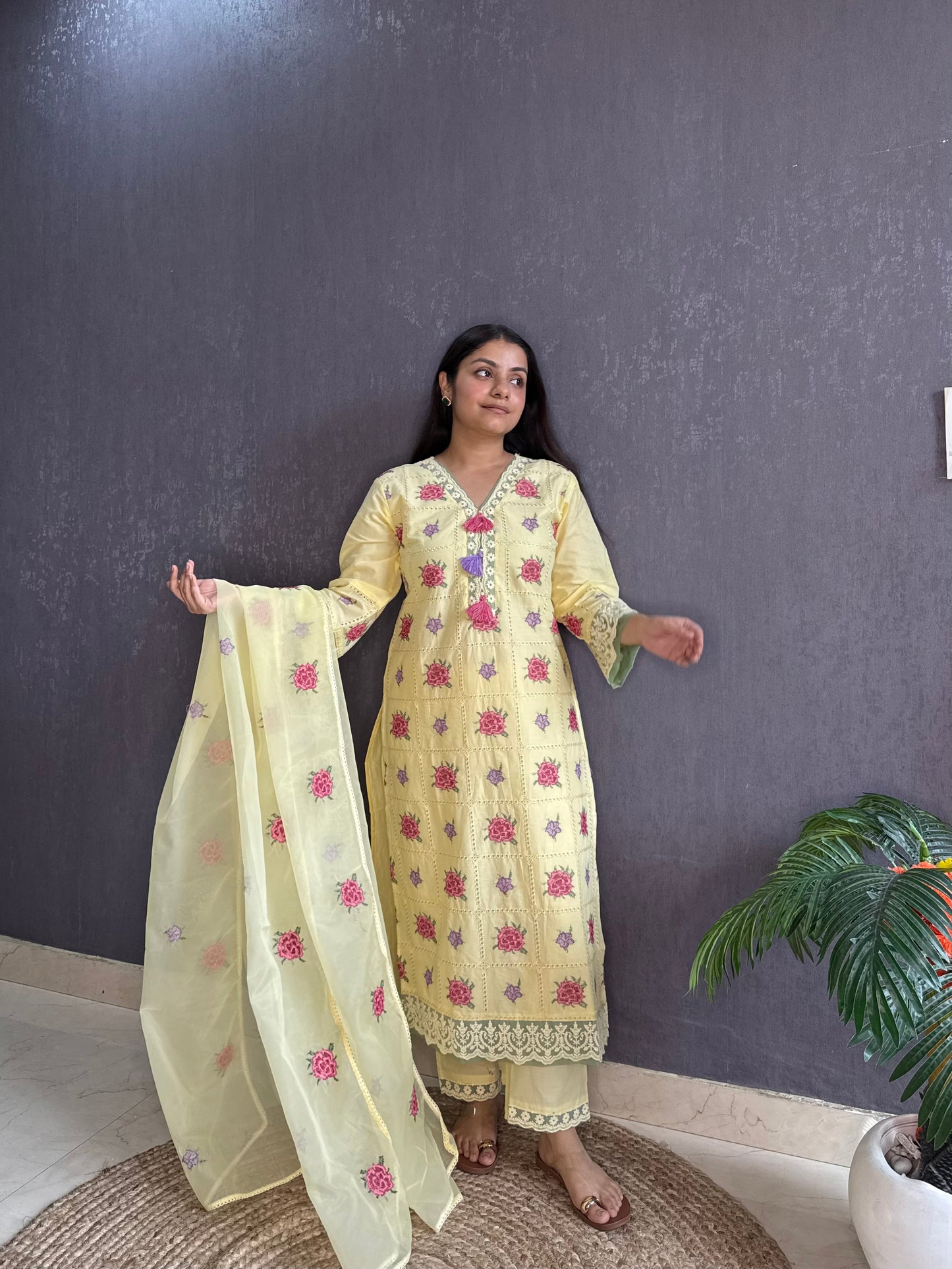 Cotton roses designer suit