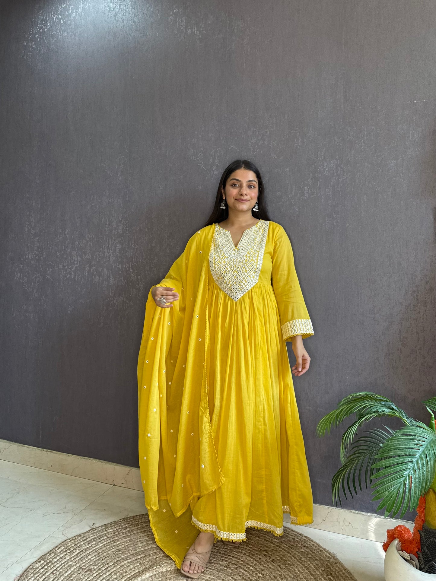 Mal cotton mirror embroidered Anarkali