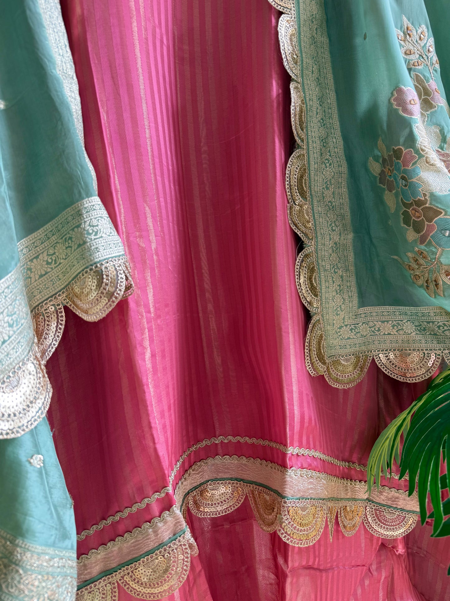 Premium Mirror work tissue benarsi suit