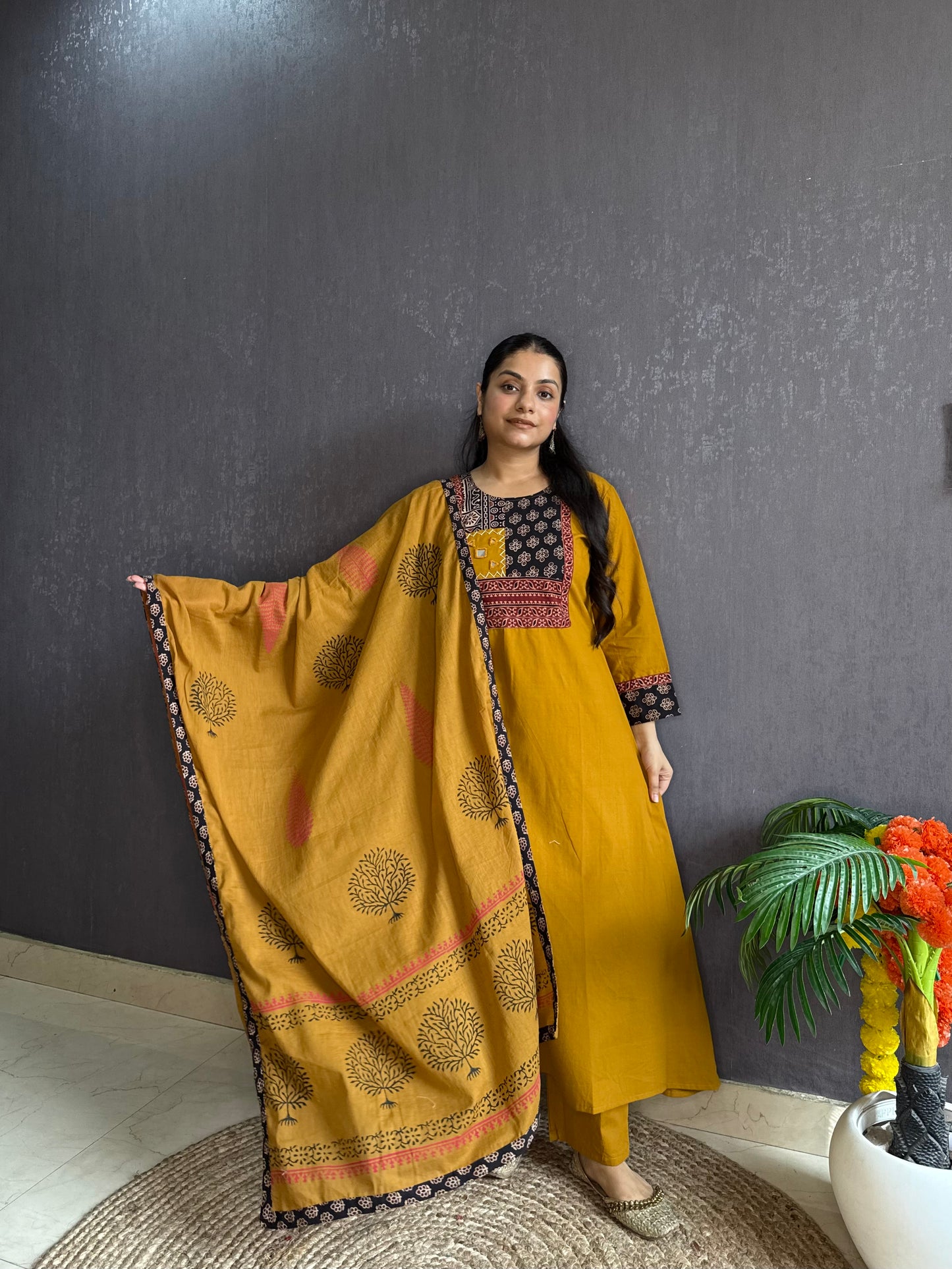 Mirror ajrakh A line suit set