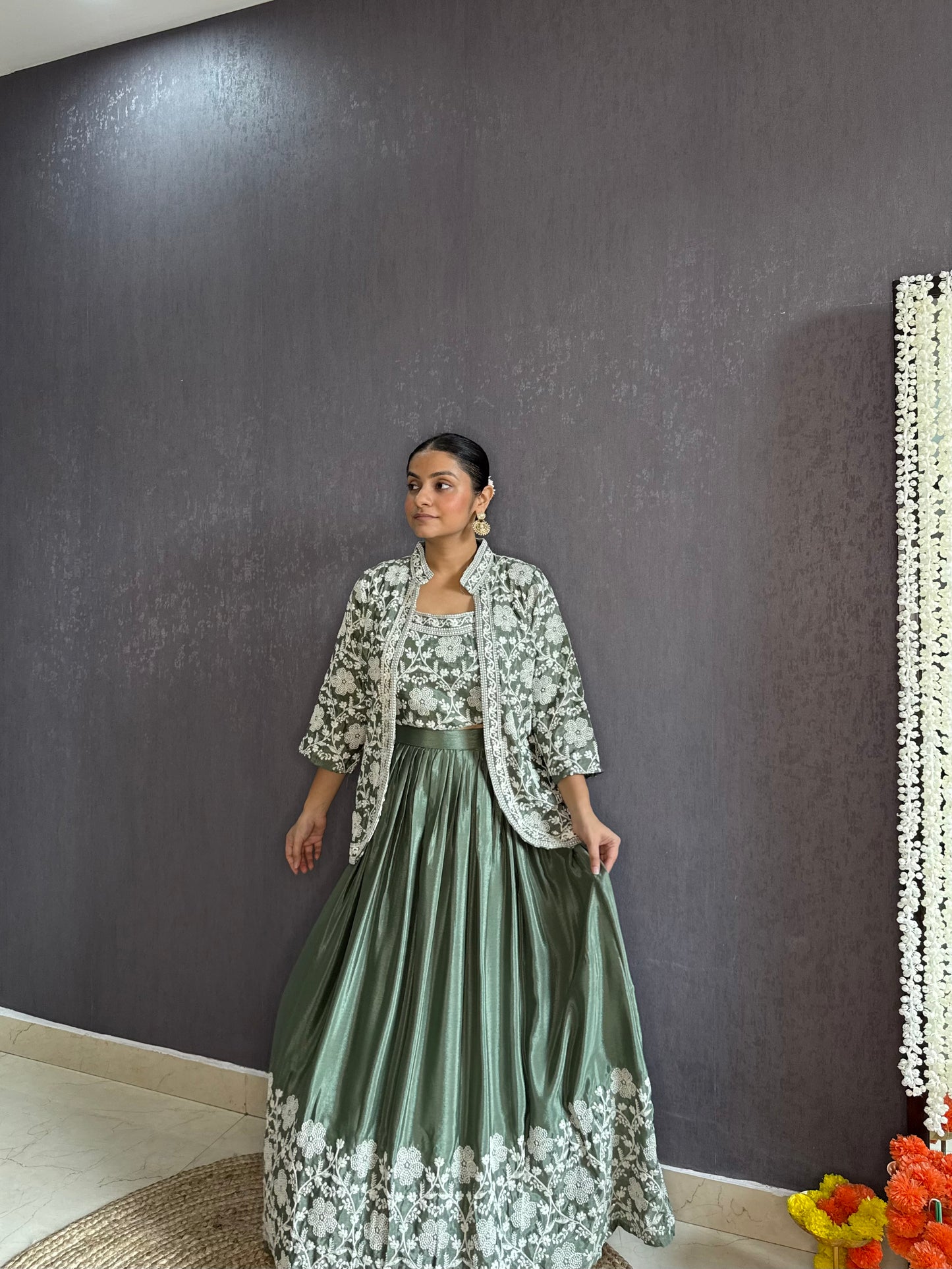 Lehenga jacket lucknowi embroidered dress