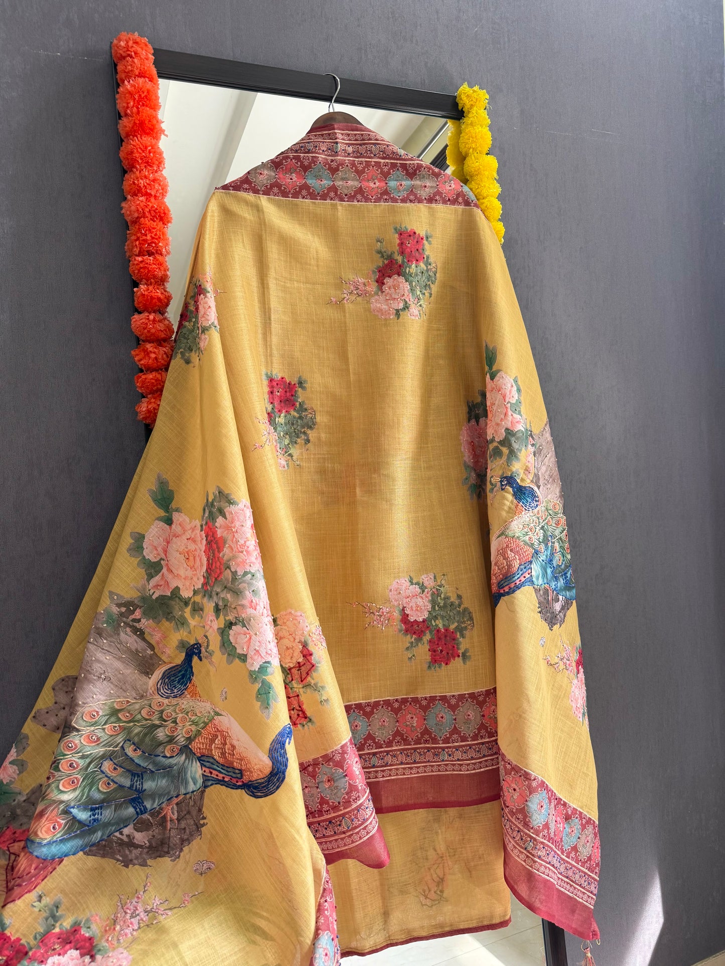 Pure linen peacock kantha work suit