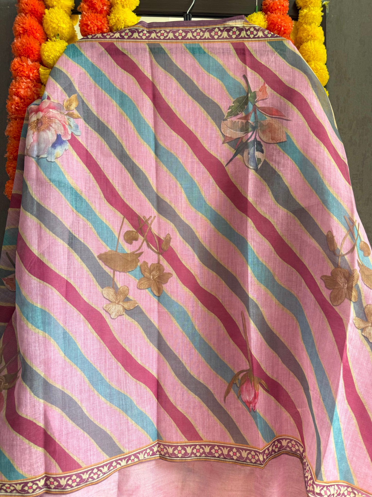 Pure linen lotus kantha work suit