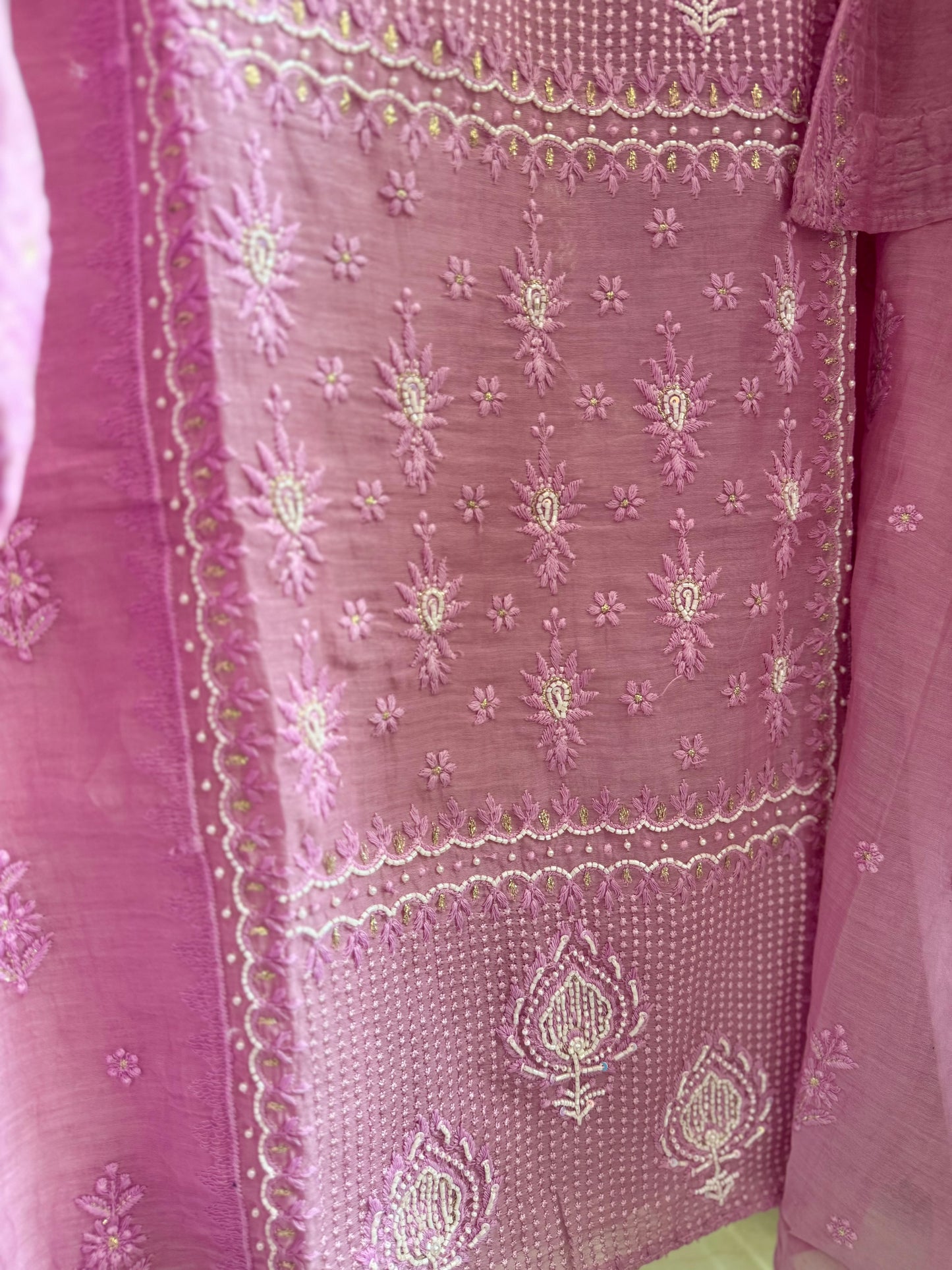 Luxurious Mul chanderi lucknowi handwork suit