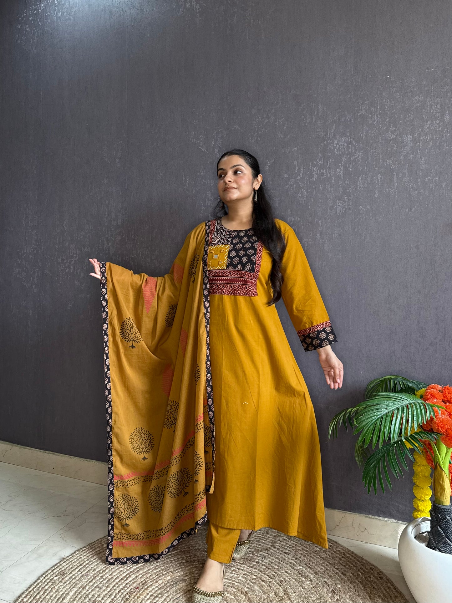 Mirror ajrakh A line suit set