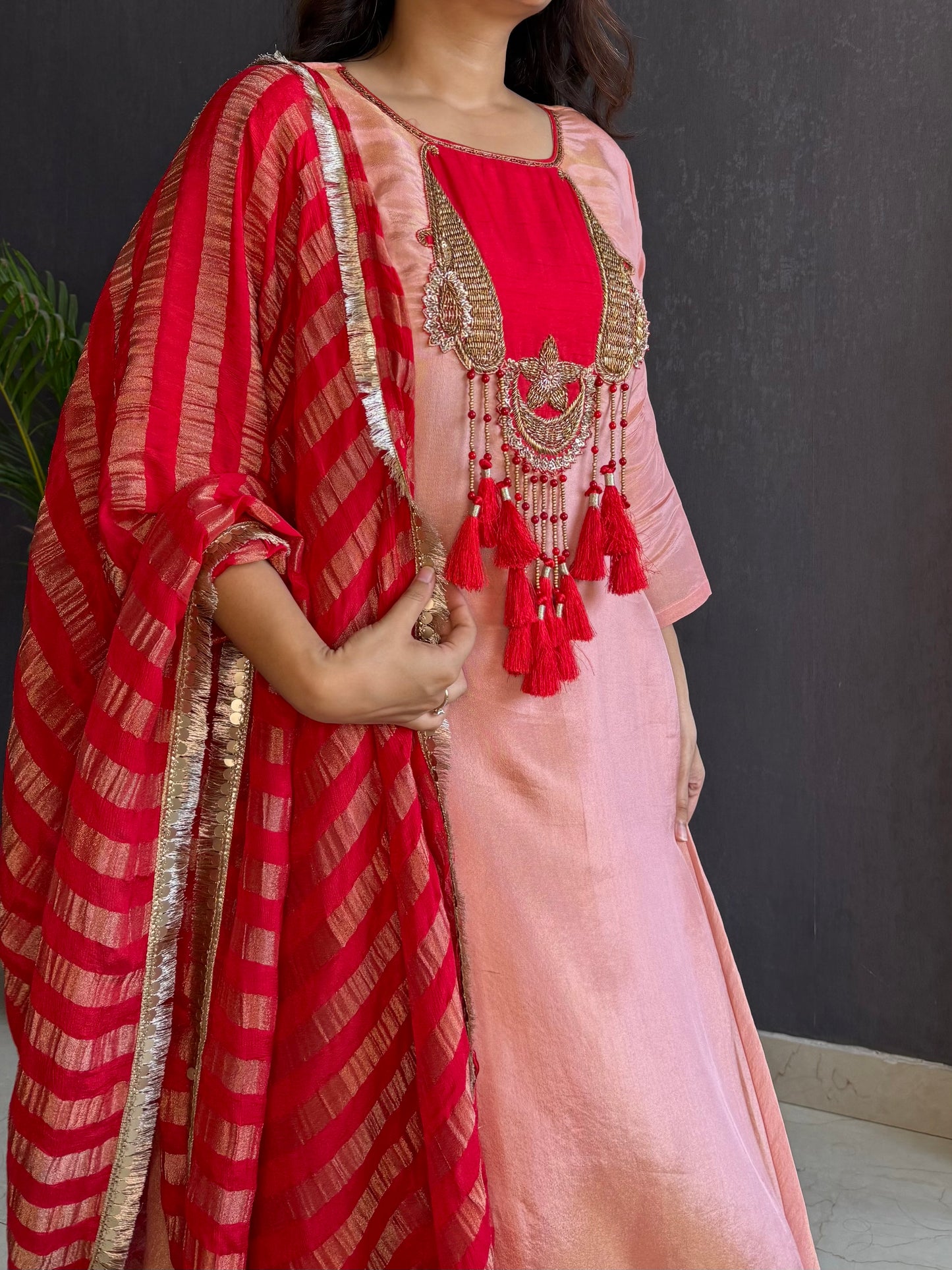 Tissue silk zardozi suit set