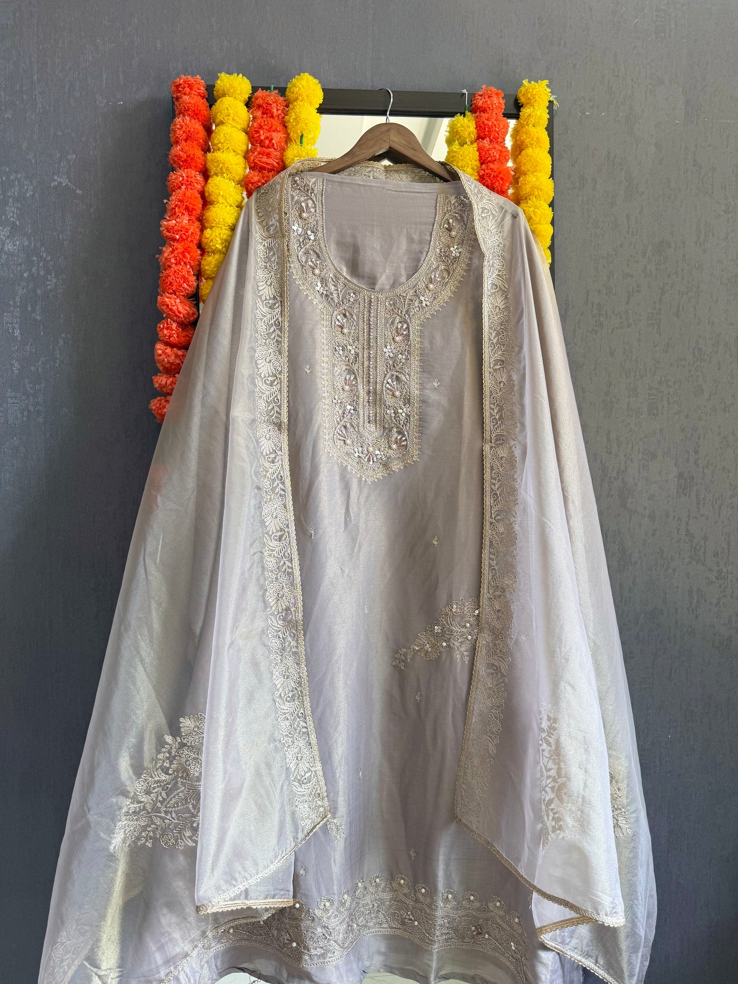Premium tissue silk hand embroidered suit