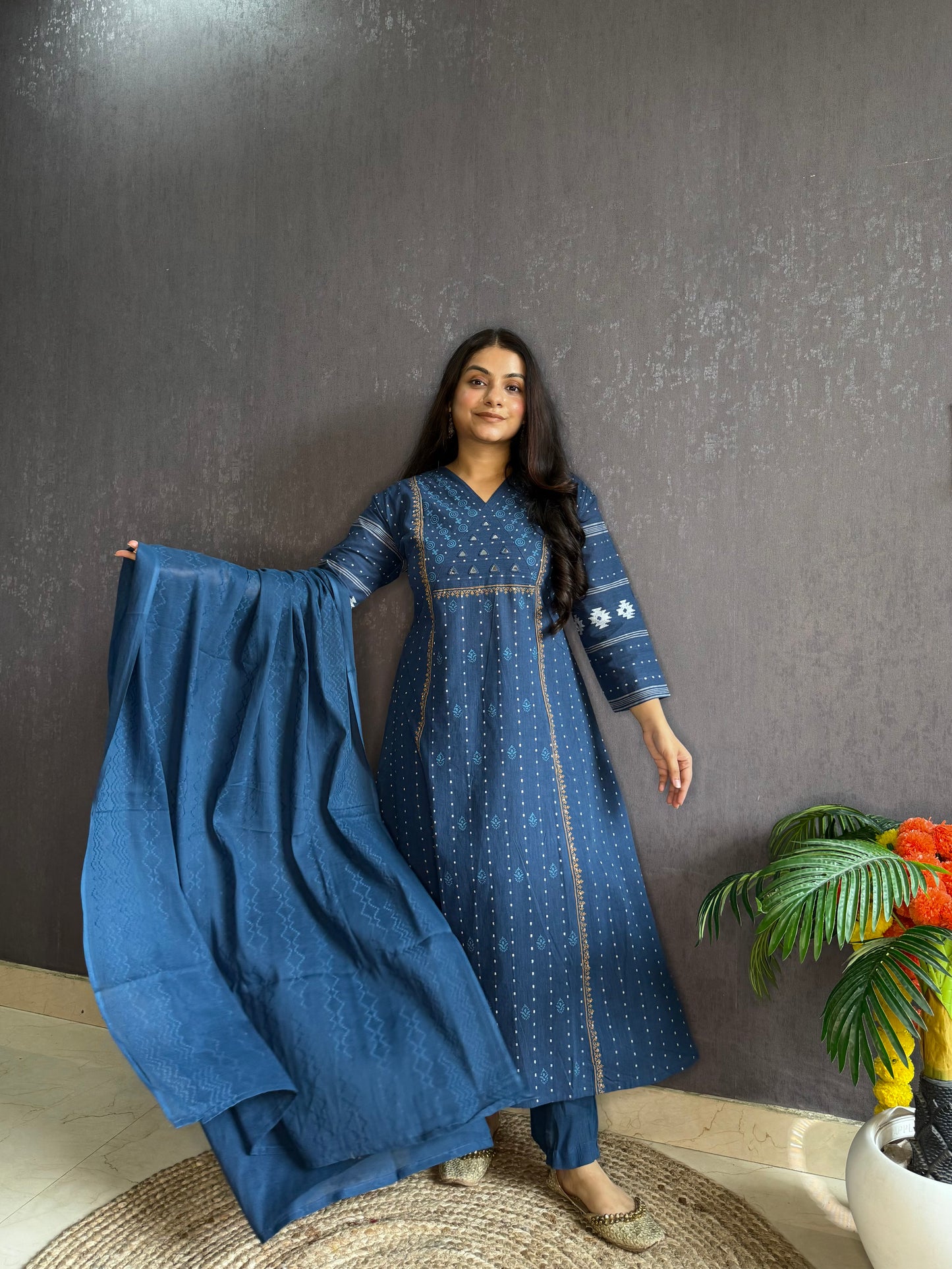 Jamdani Mirror cotton A line suit set