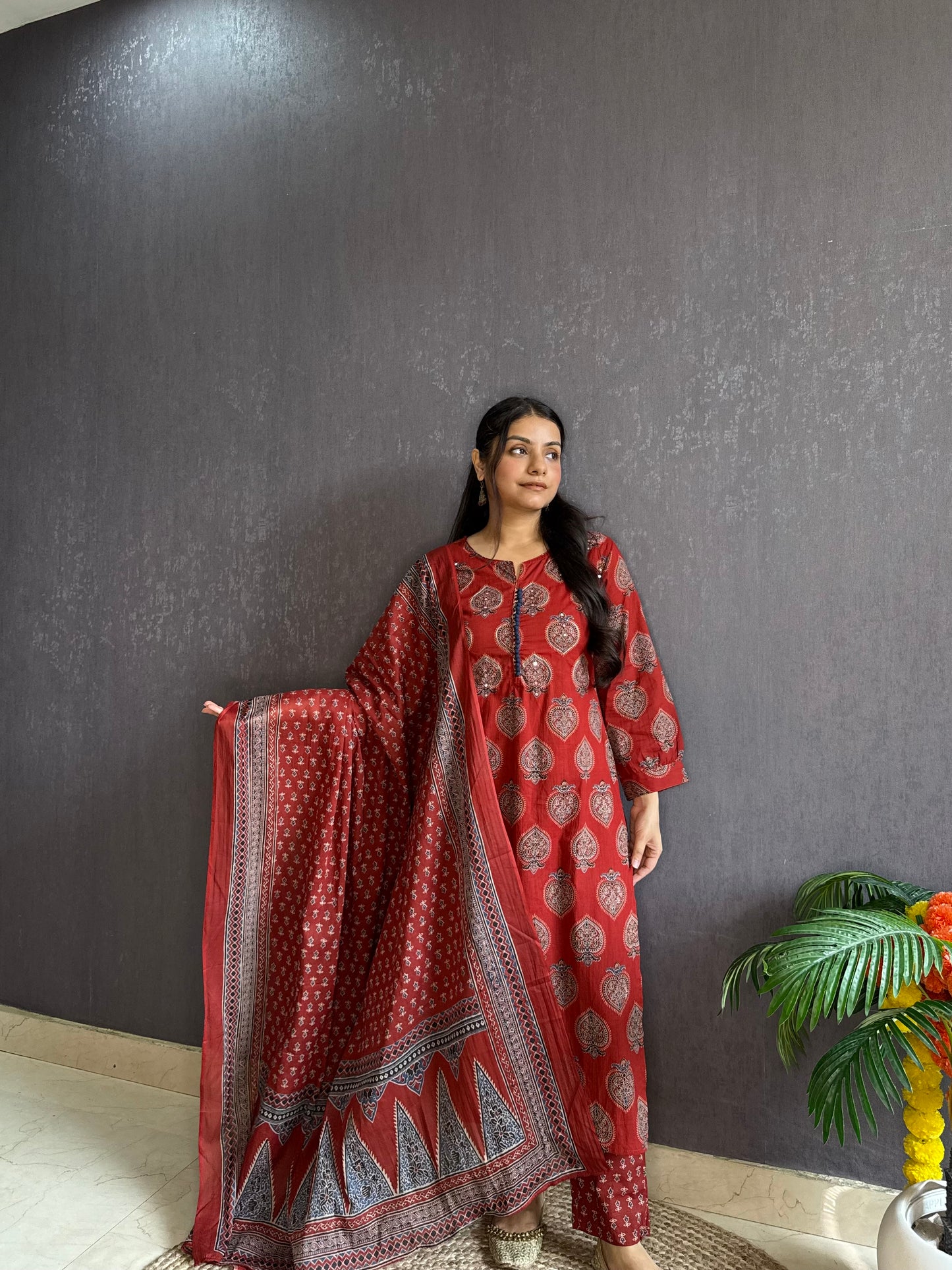 Pure cotton anaar ajrakh print suit set