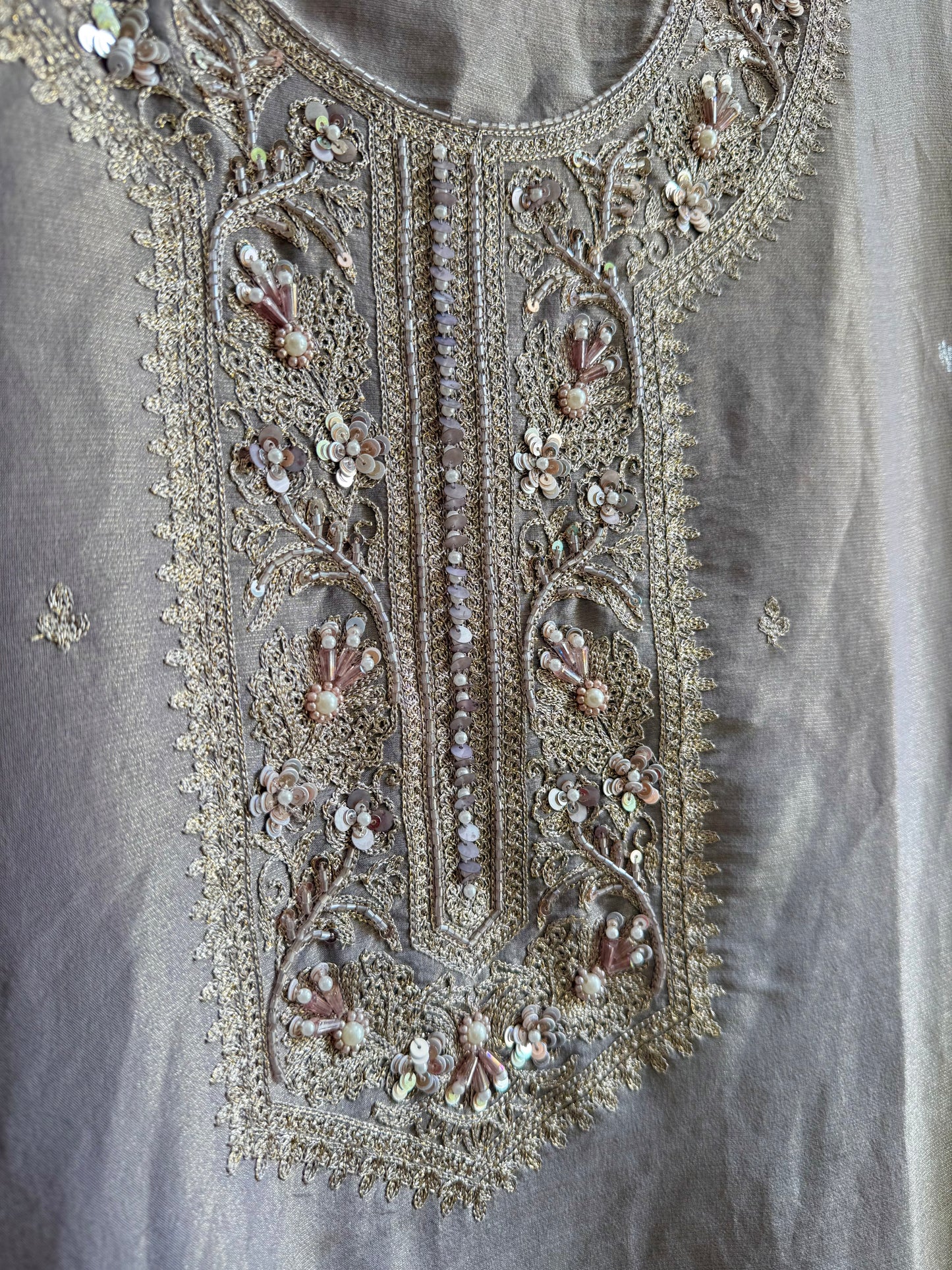 Premium tissue silk hand embroidered suit