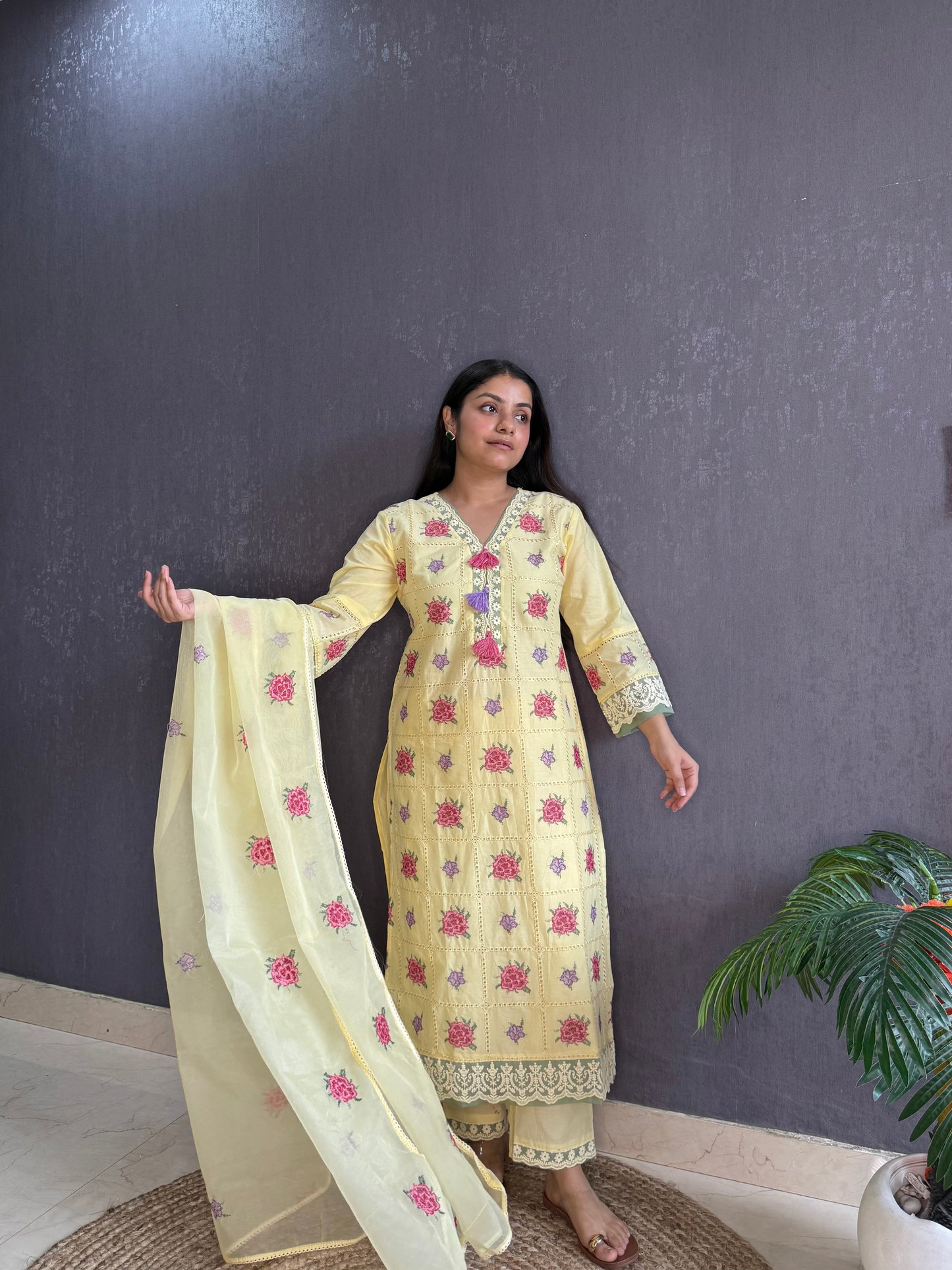 Cotton roses designer suit