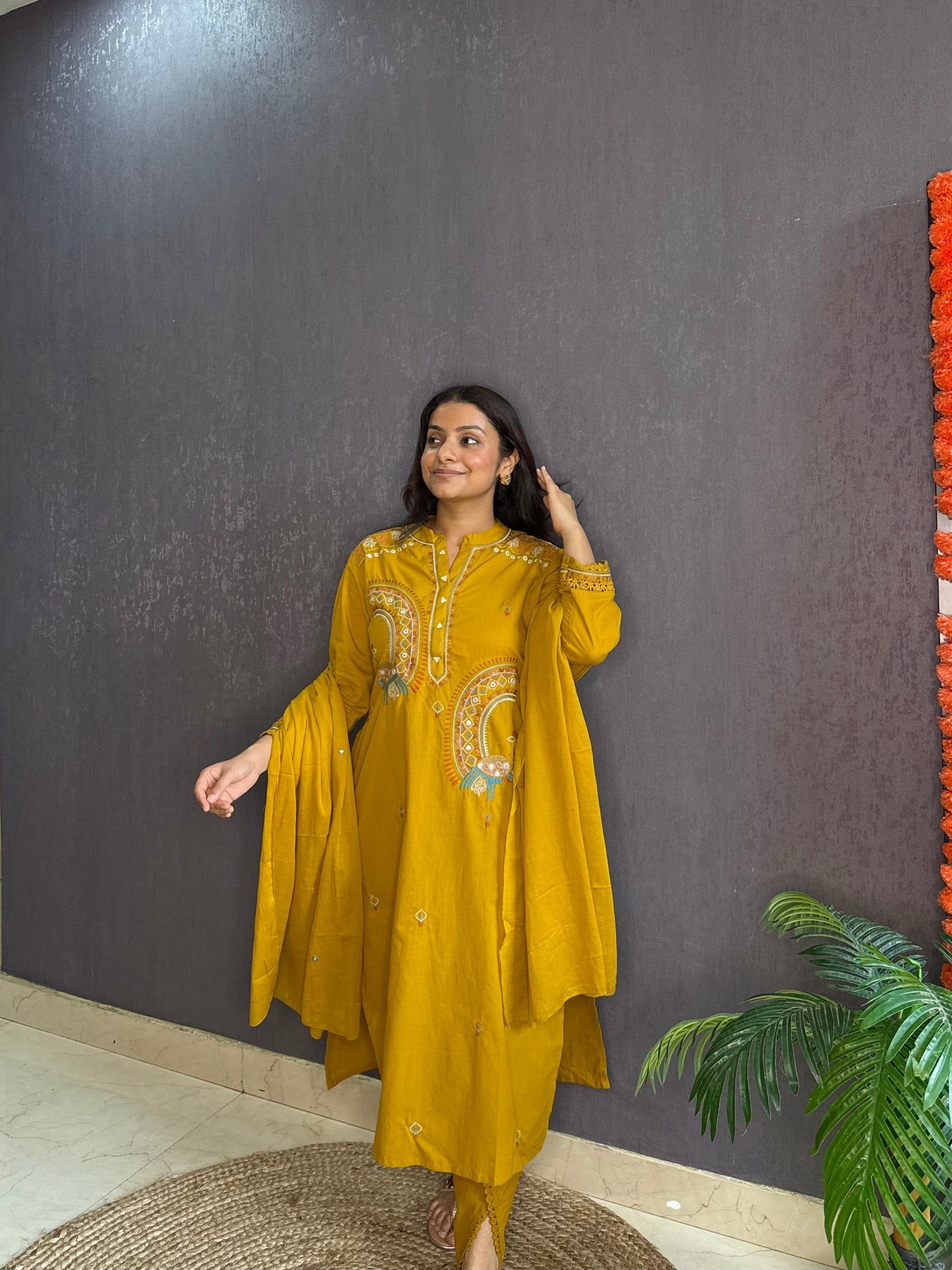 Pure cotton tulip pants peacock suit set