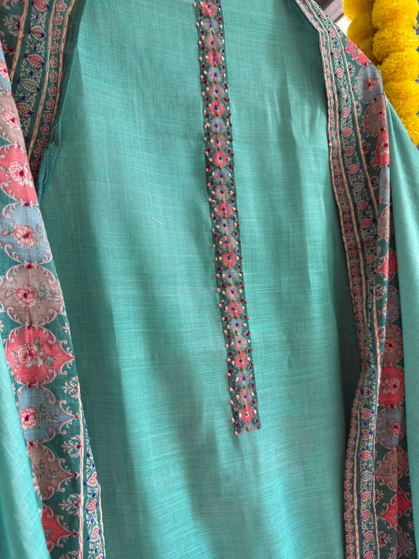 Pure linen peacock kantha work suit