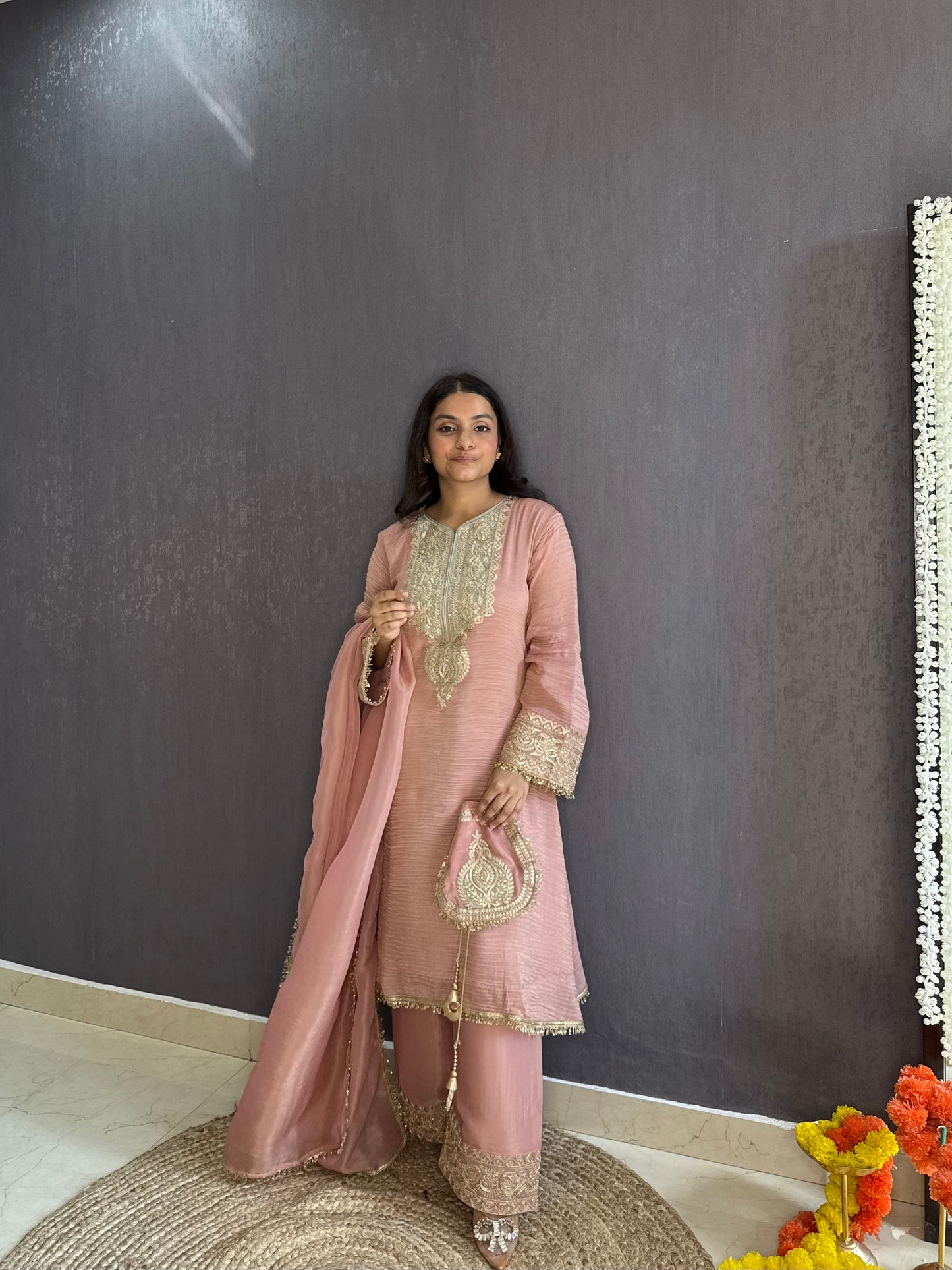 Luxurious crush tissue aari work set