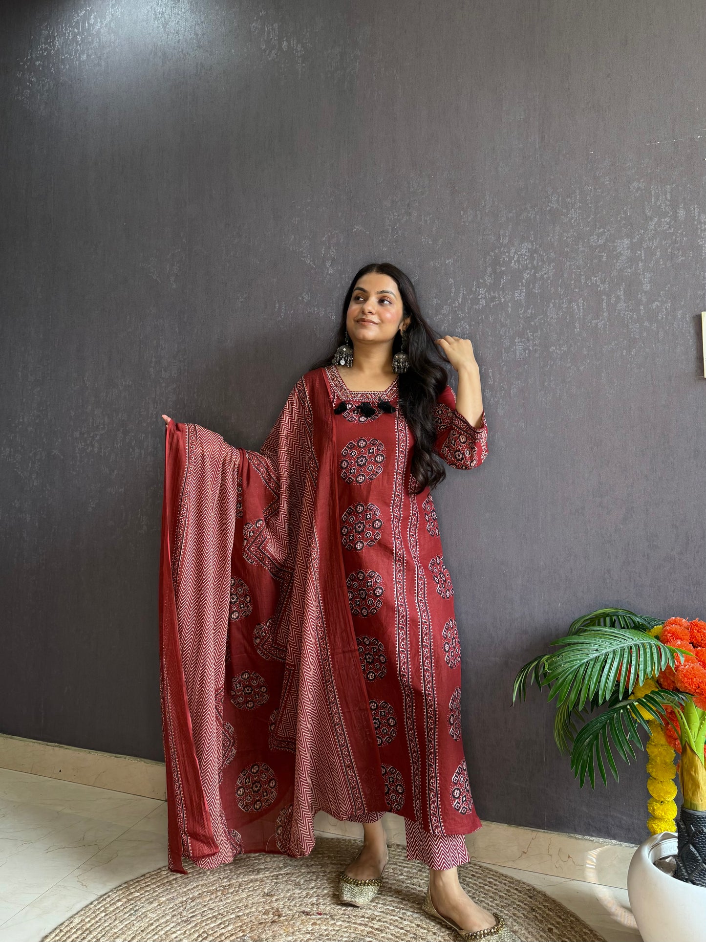 Pure cotton ajrakh print suit set