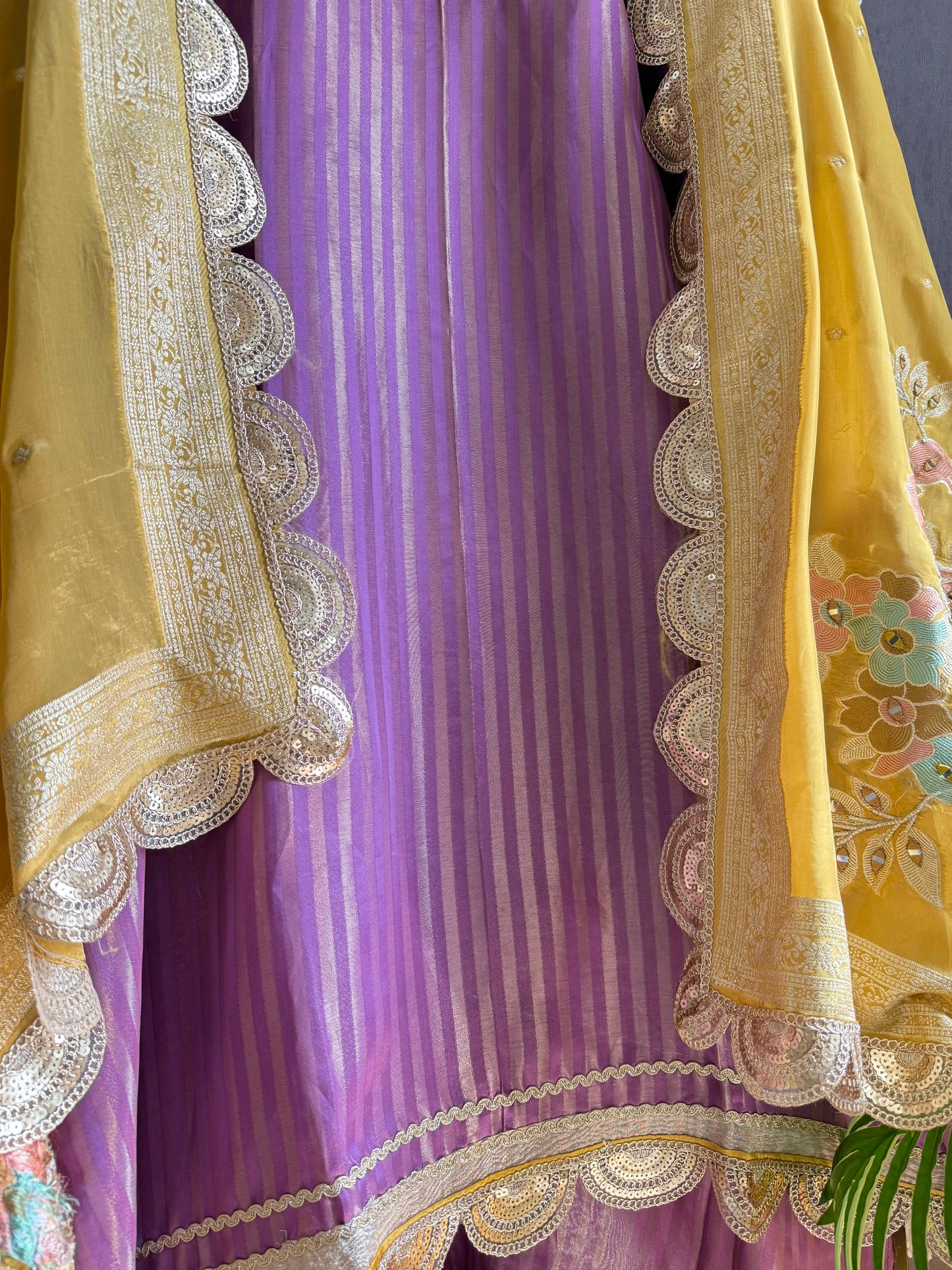 Premium Mirror work tissue benarsi suit