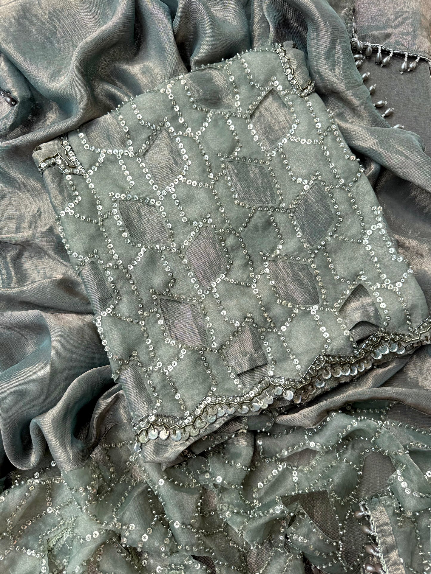 Luxurious cutwork Tissue silk suit