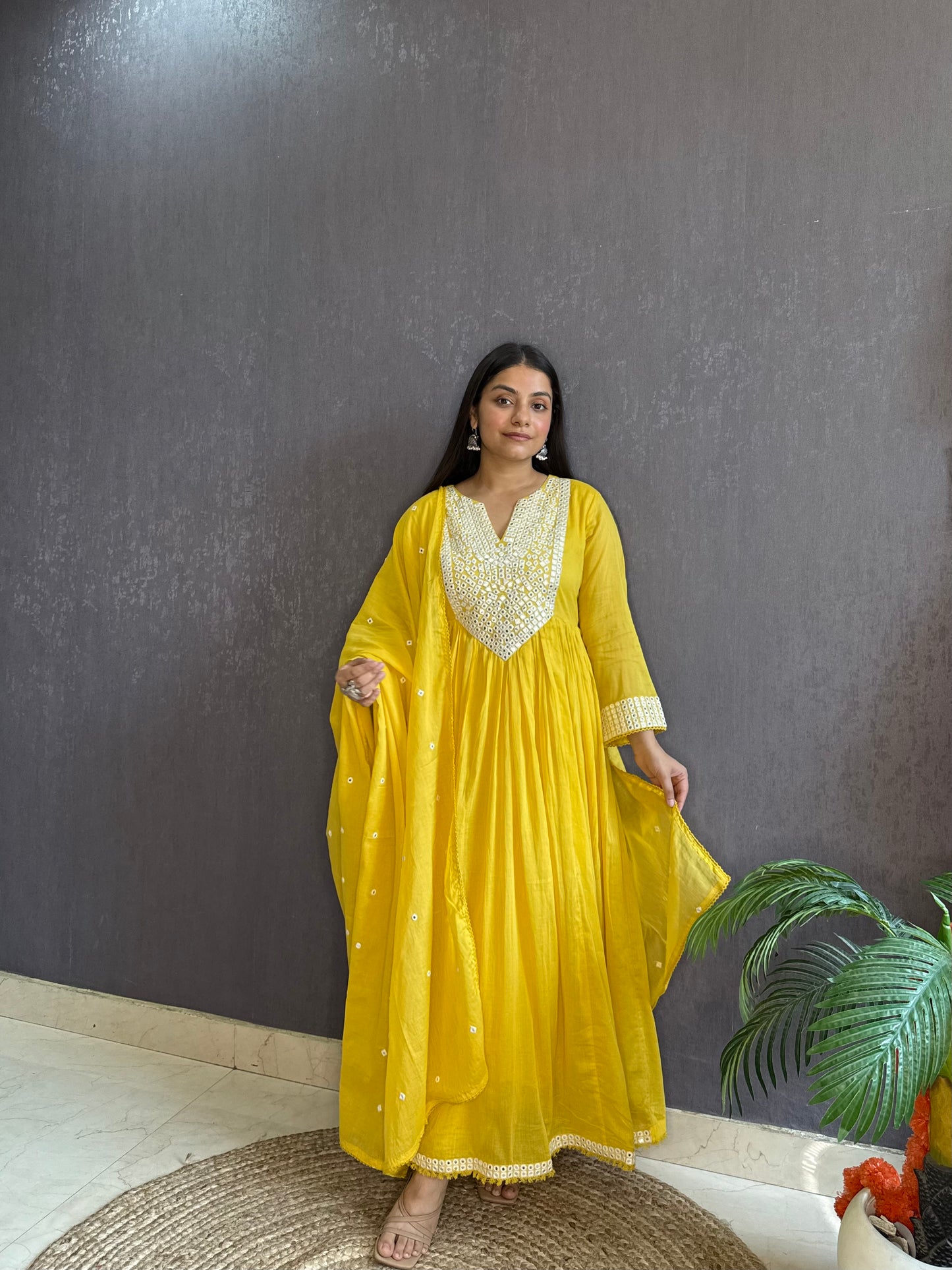 Mal cotton mirror embroidered Anarkali
