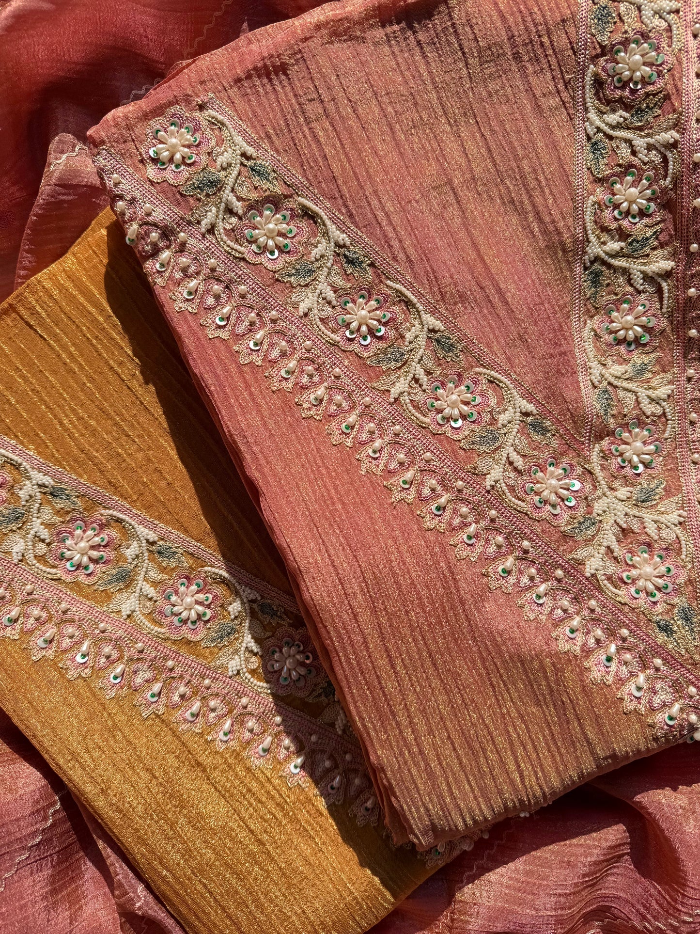 Crush tissue kashmiri aari work suit
