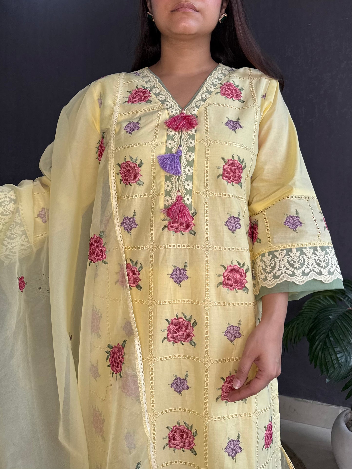 Cotton roses designer suit