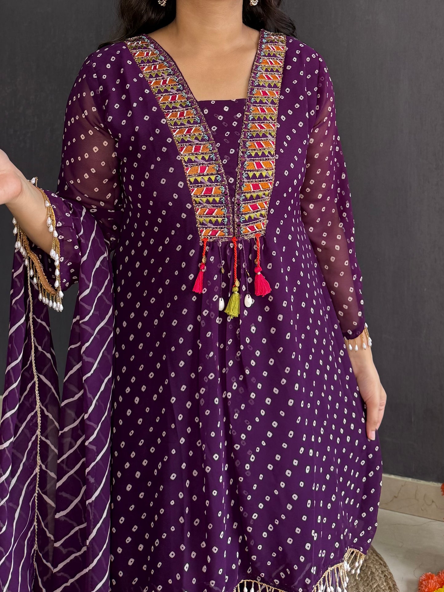 Handwork Bandhani Sharara suit