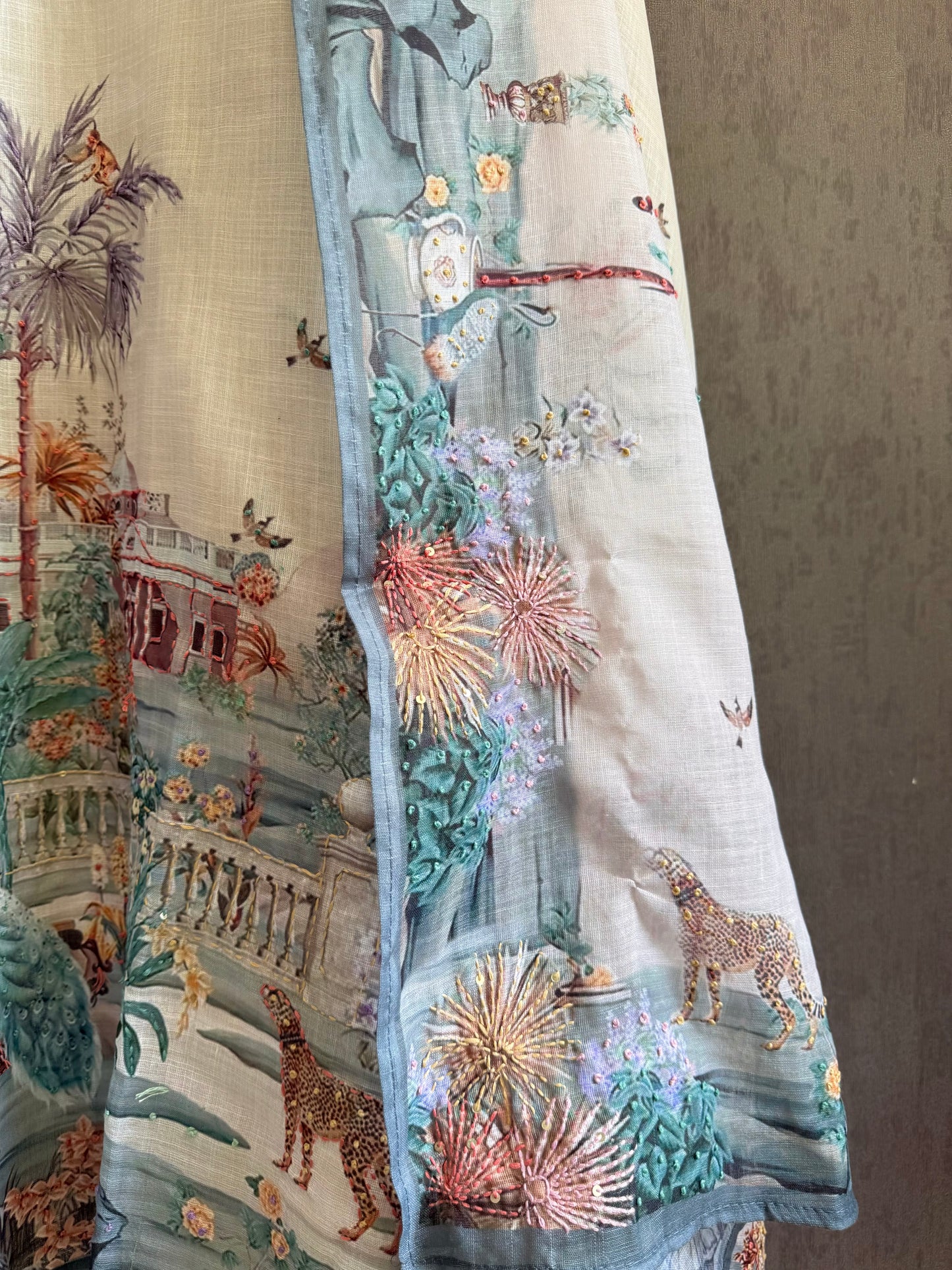 Pure linen frenchknot kantha work suit