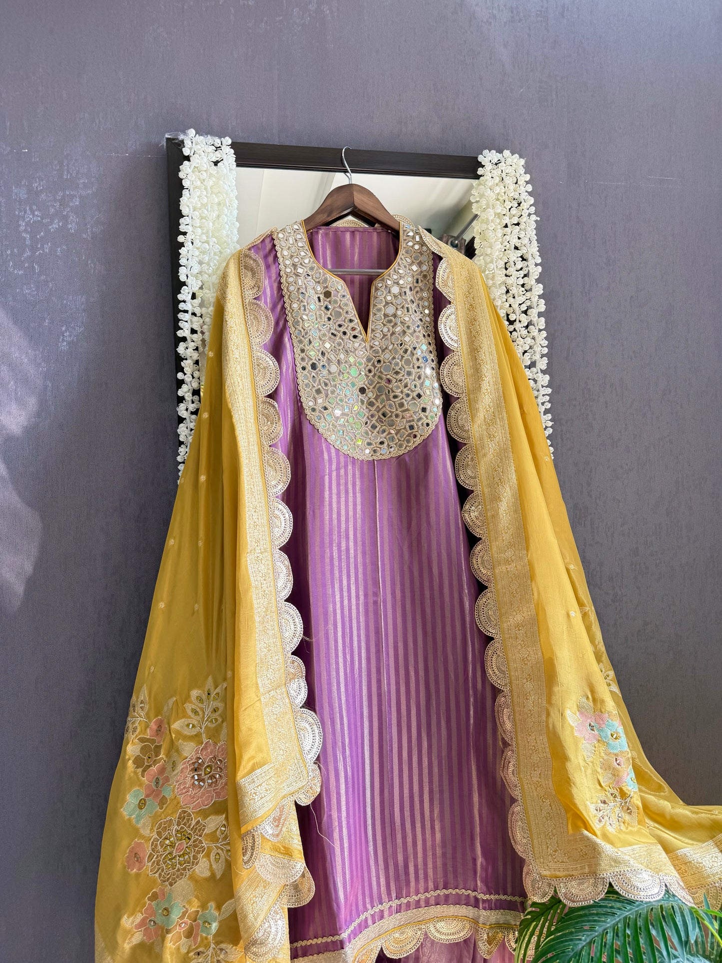 Premium Mirror work tissue benarsi suit