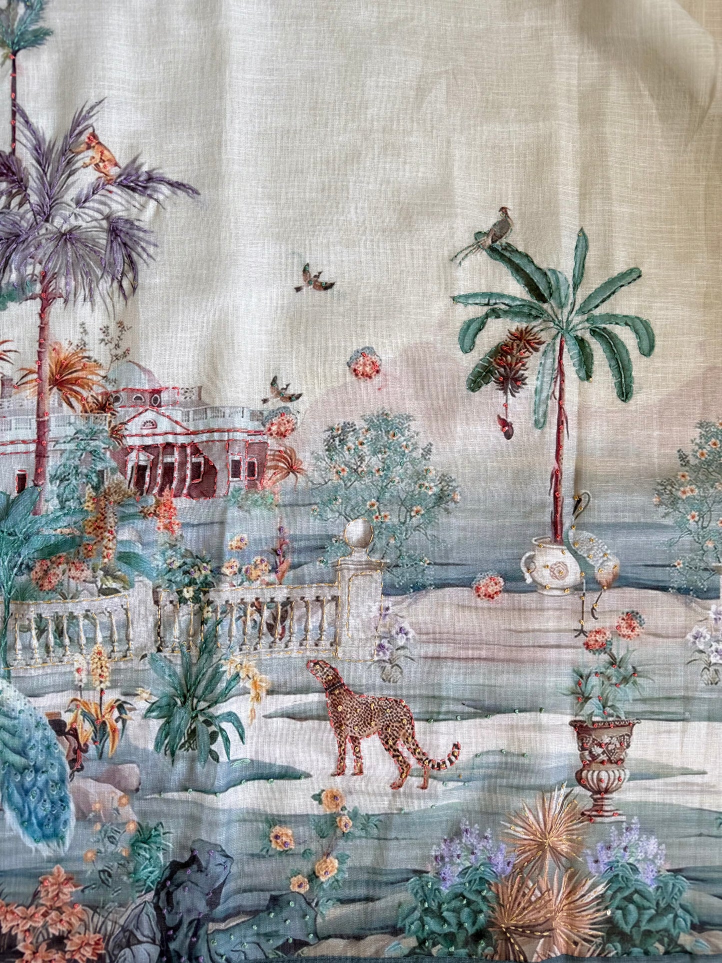 Pure linen frenchknot kantha work suit