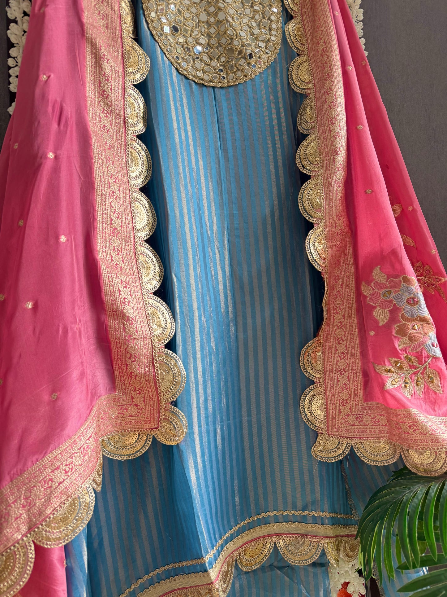 Premium Mirror work tissue benarsi suit