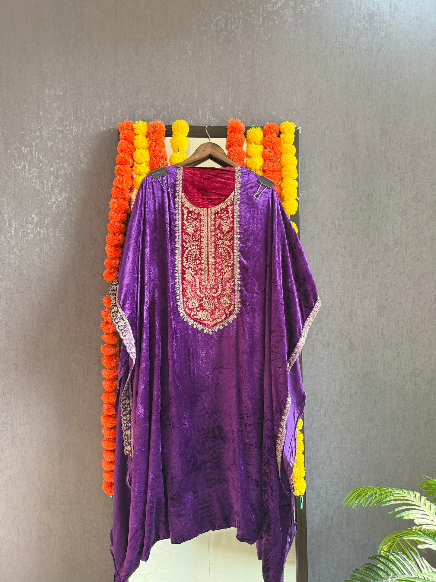 Velvet Front back Marori Aari work suit