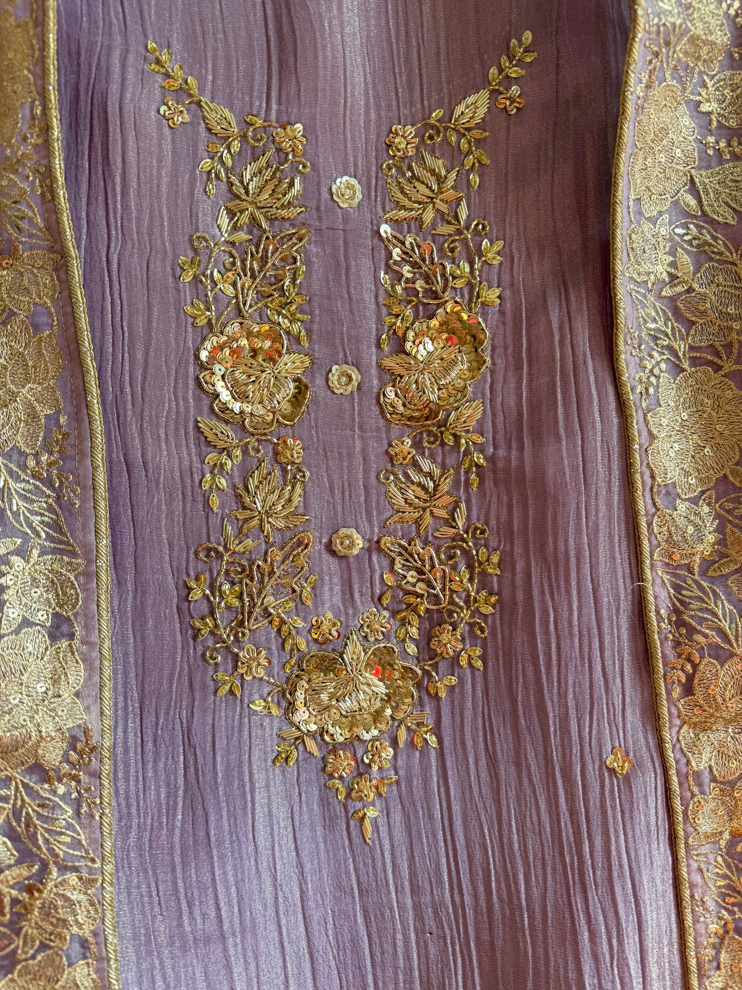 Luxurious crush tissue zardozi embroidered suit