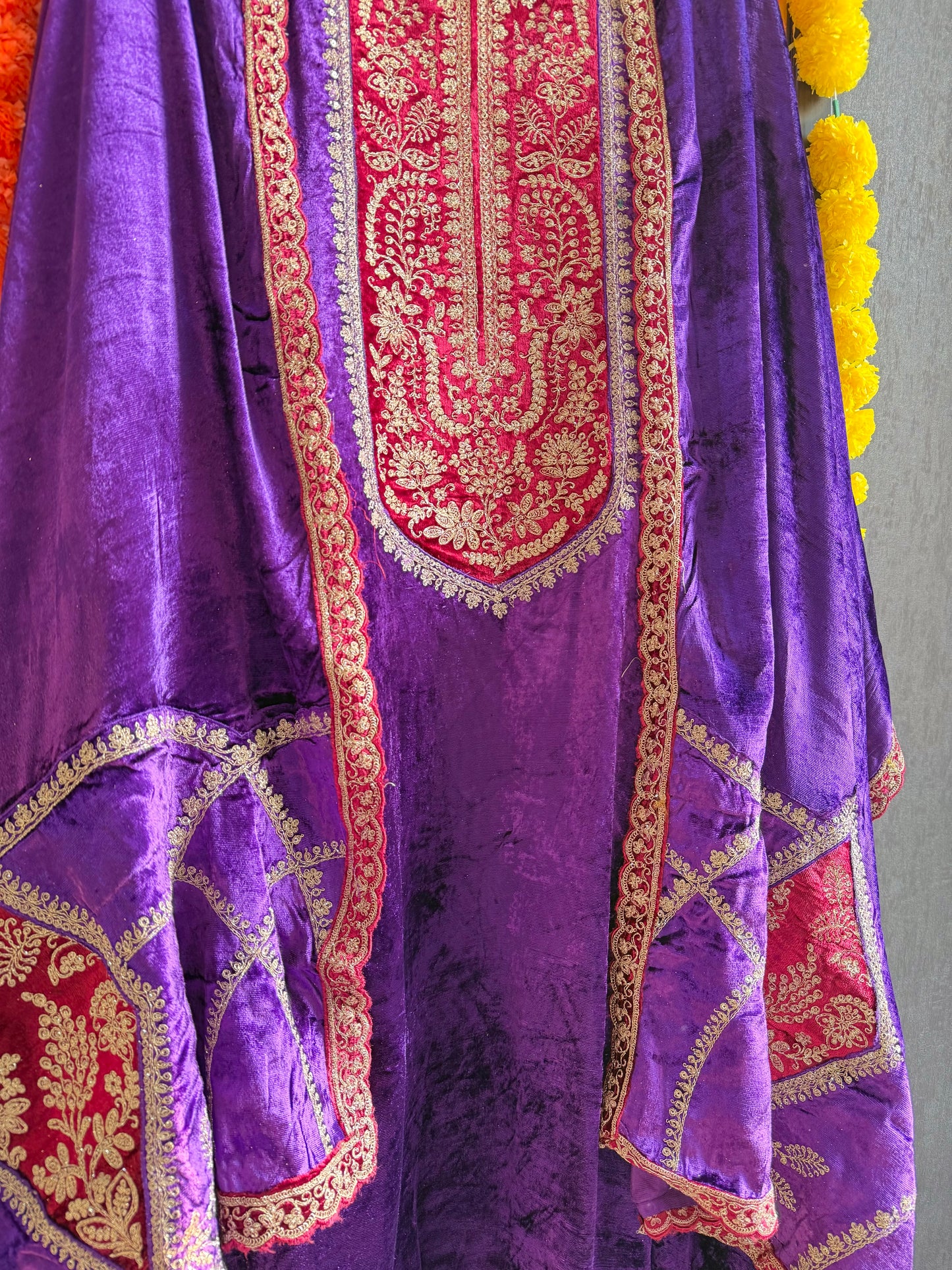 Velvet Front back Marori Aari work suit