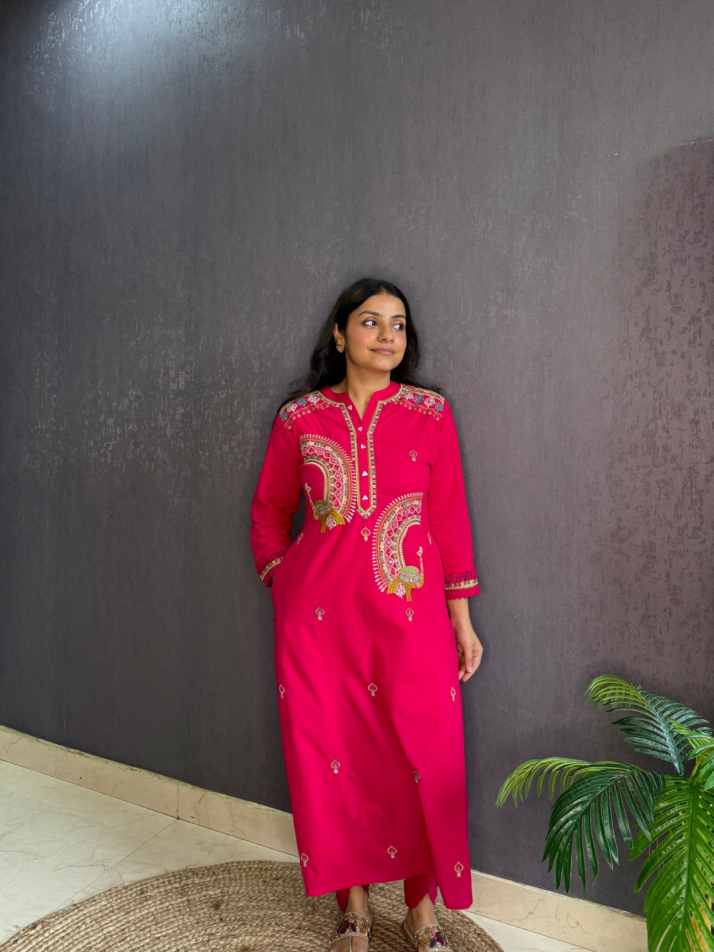 Pure cotton tulip pants peacock suit set