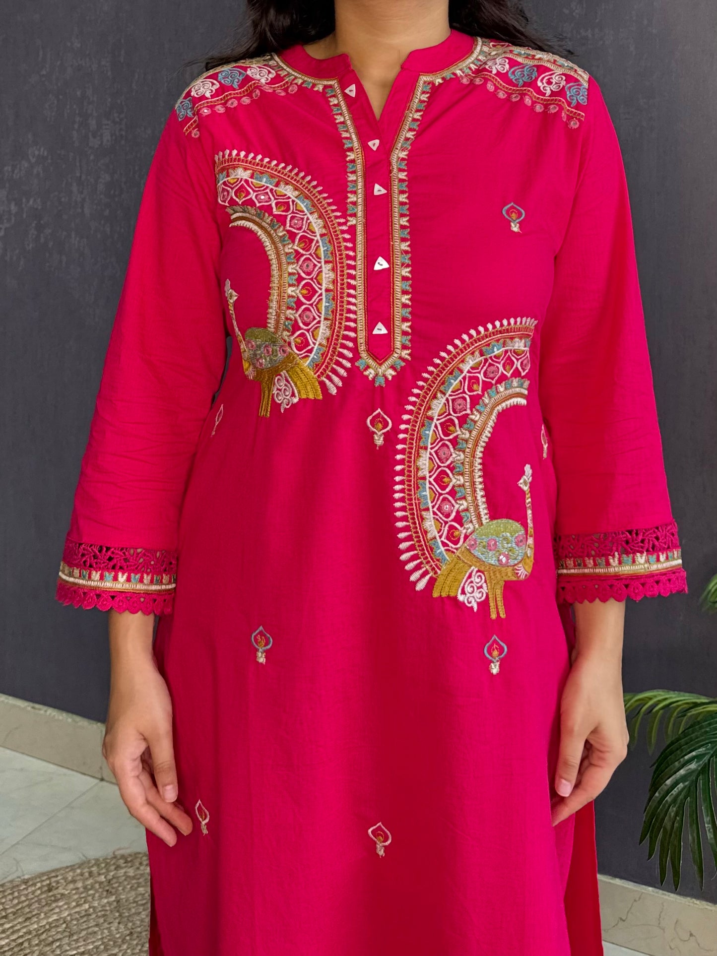 Pure cotton tulip pants peacock suit set
