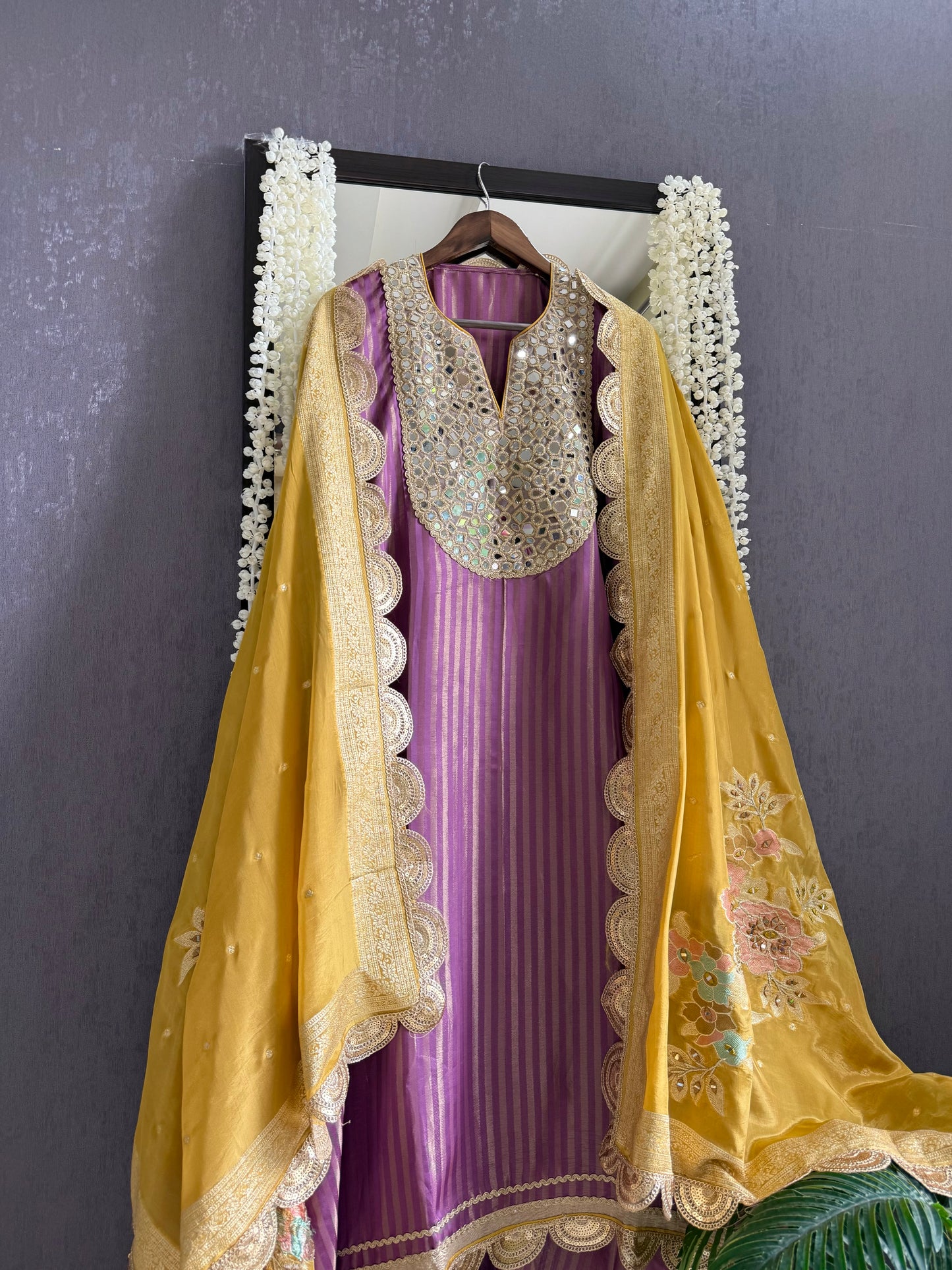 Premium Mirror work tissue benarsi suit