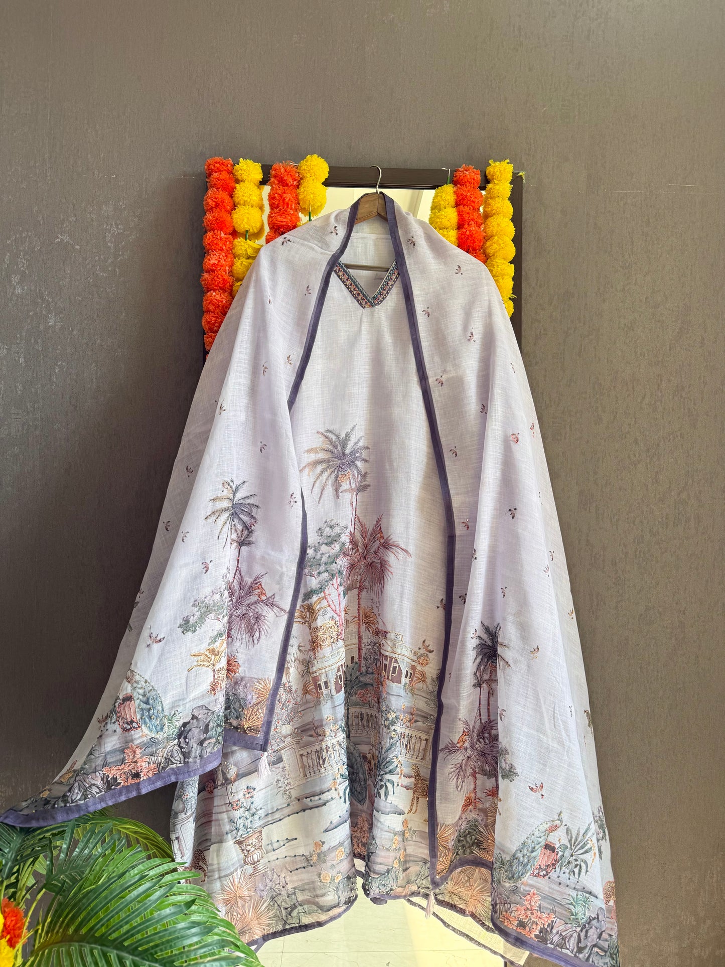 Pure linen frenchknot kantha work suit