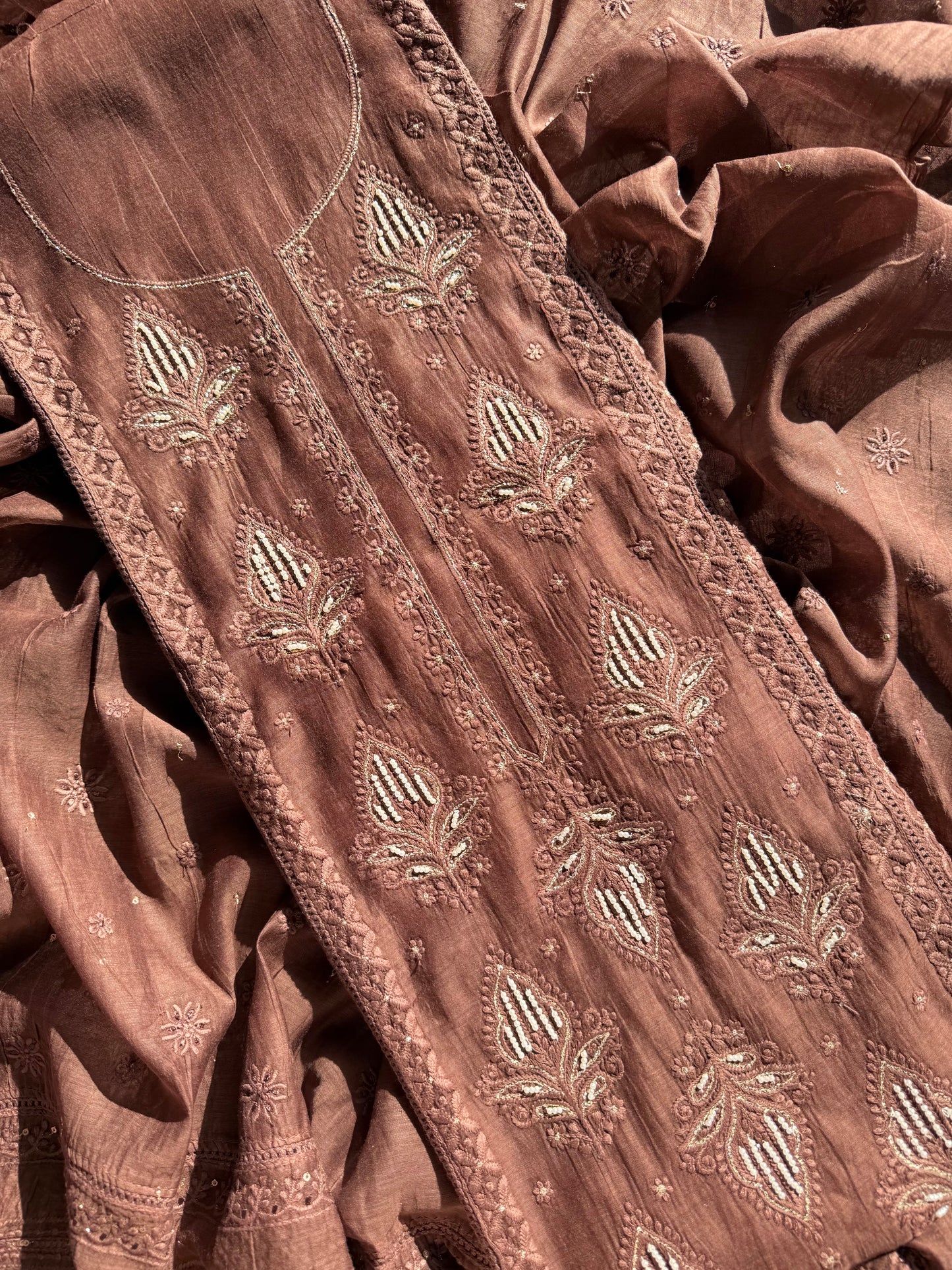 Luxurious Mul chanderi lucknowi handwork suit