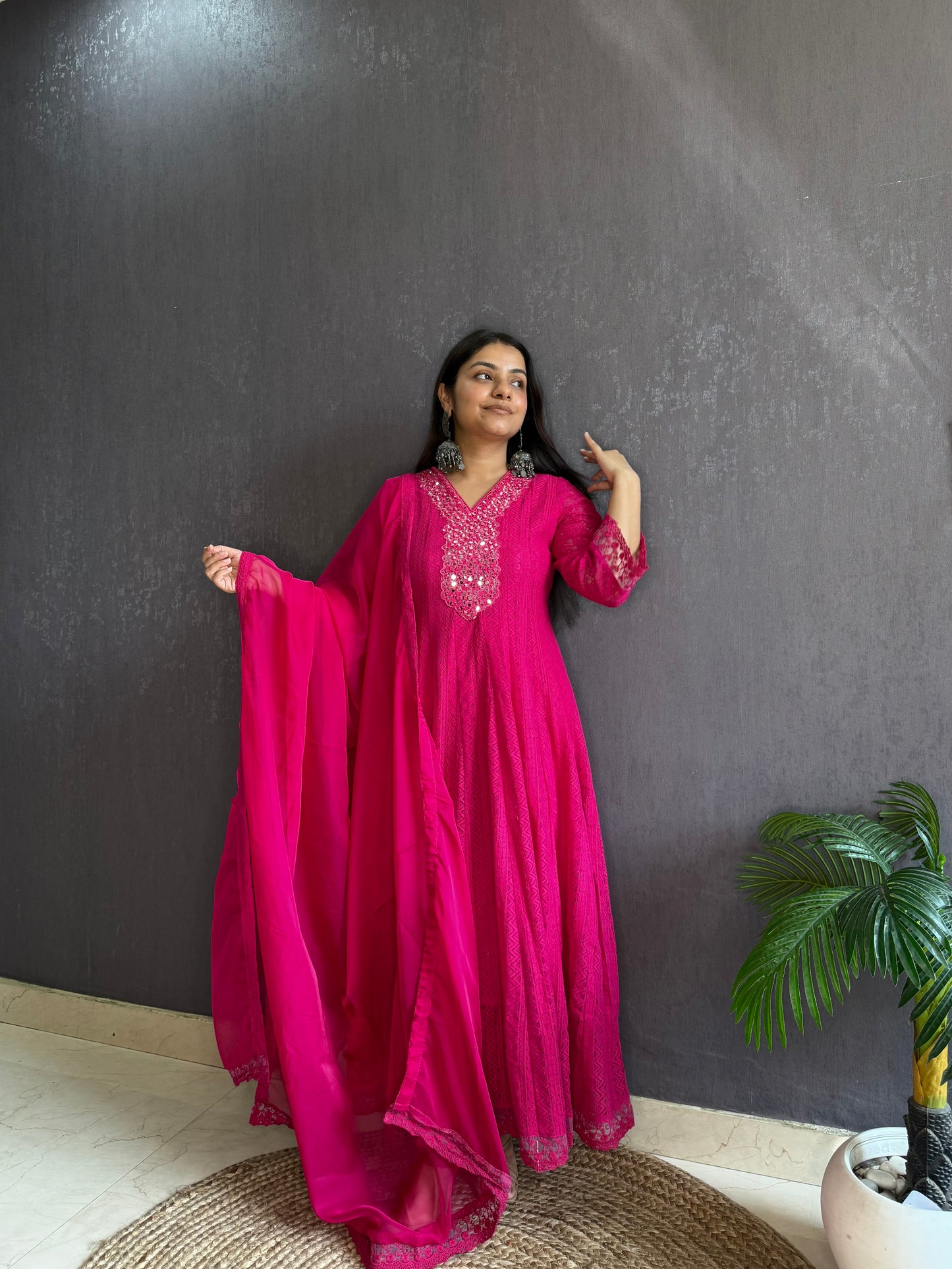 Pure cotton lace work Anarkali